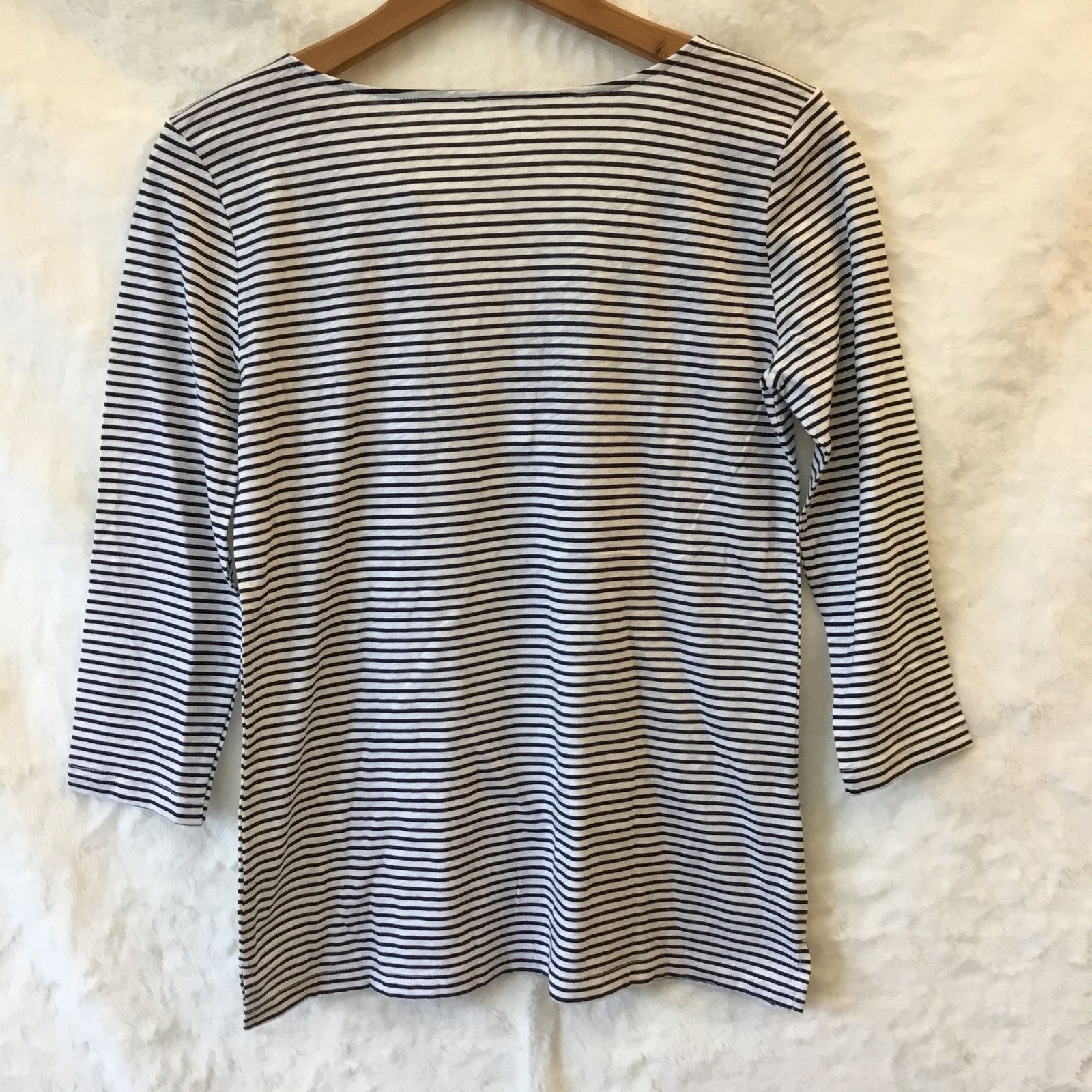 Loft LOFT Blue Striped Floral Split Neck Tee Size XS / US 0-2 / IT 36-38 - 9 Thumbnail
