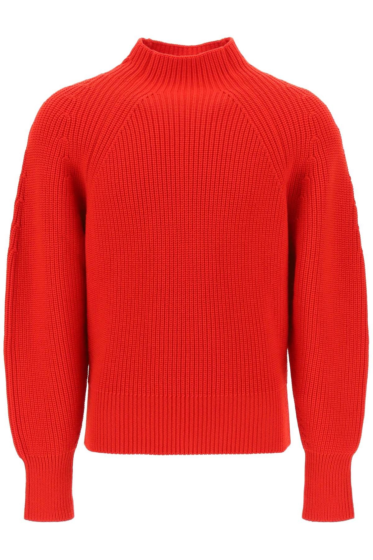 image of Salvatore Ferragamo Ferragamo Ribbed Wool Sweater in Red, Men's (Size Small)