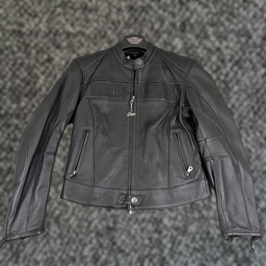 Harley Davidson VINTAGE Harley-Davidson Vented Leather Jacket Black Women’s Size Medium 90s Motorcycle Jacket Pockets Full Zip Womens Size M / US 6-8 / IT 42-44 - 1 Thumbnail