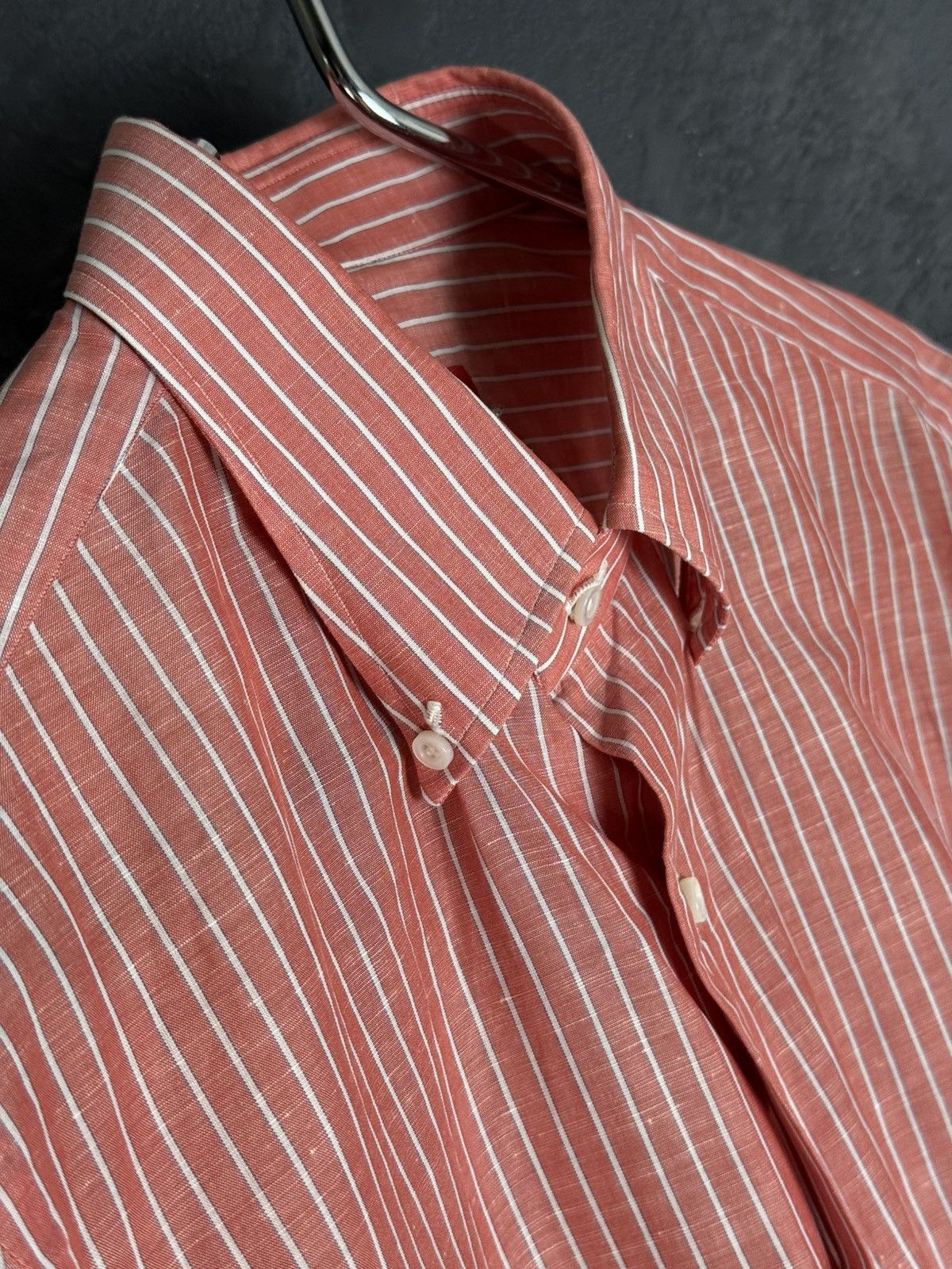 Isaia Mens Isaia Multi Striped Coton / Linen Shirt Multi Size US M / EU 48-50 / 2 - 9 Thumbnail