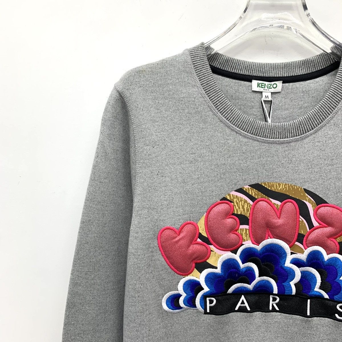 Kenzo Kenzo Grey Logo Embroidered Long Sleeve Sweatshirt K26WX Size M / US 6-8 / IT 42-44 - 3 Thumbnail