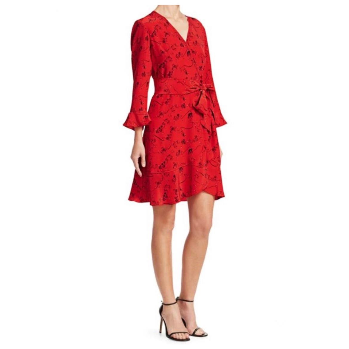 image of Tanya Taylor Georgia Red Silk Wrap Mini Dress, Women's (Size XS)