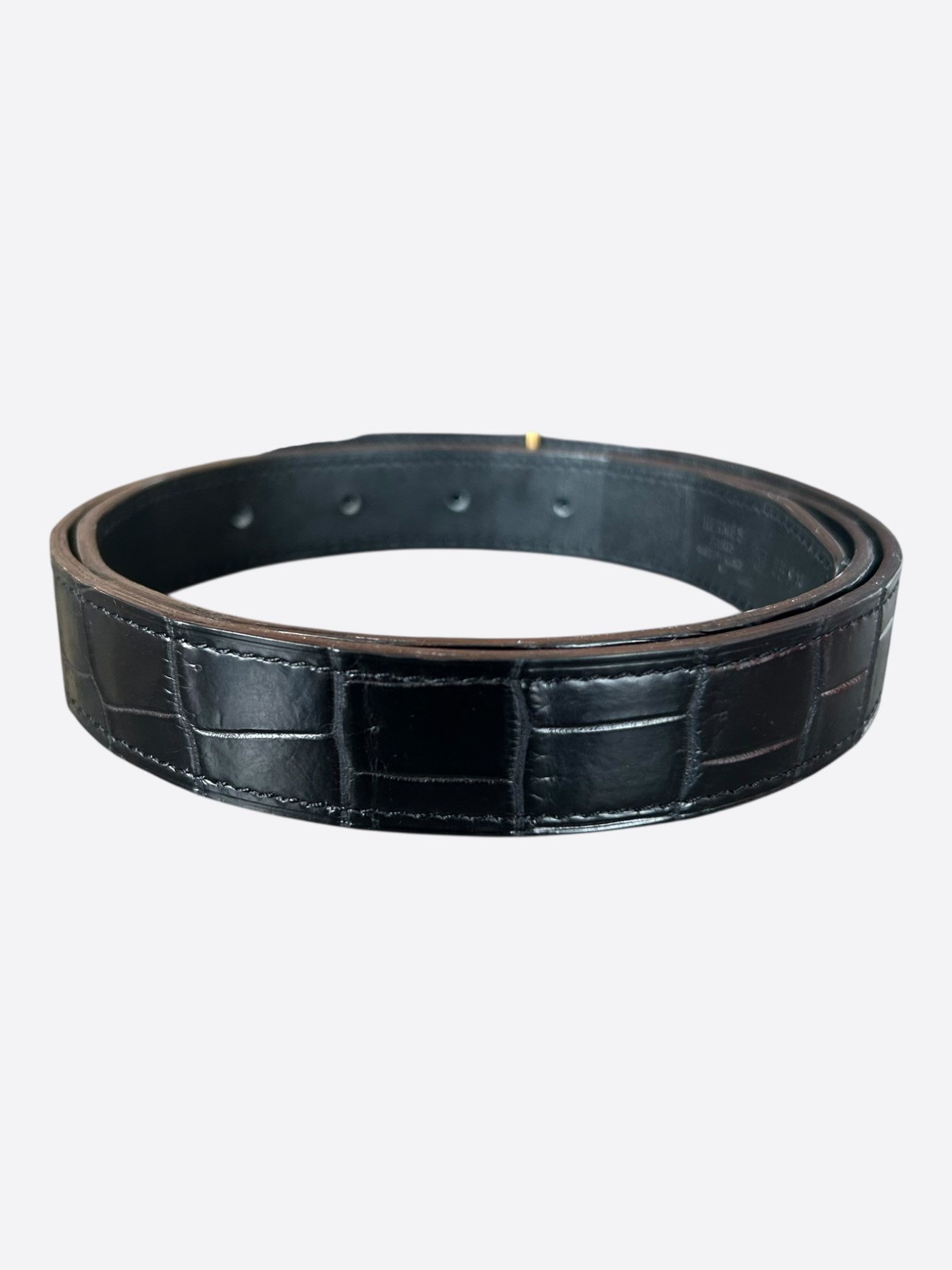 Hermes Hermes Black & Gold Crocodile Constance Belt Size 30 - 2 Thumbnail