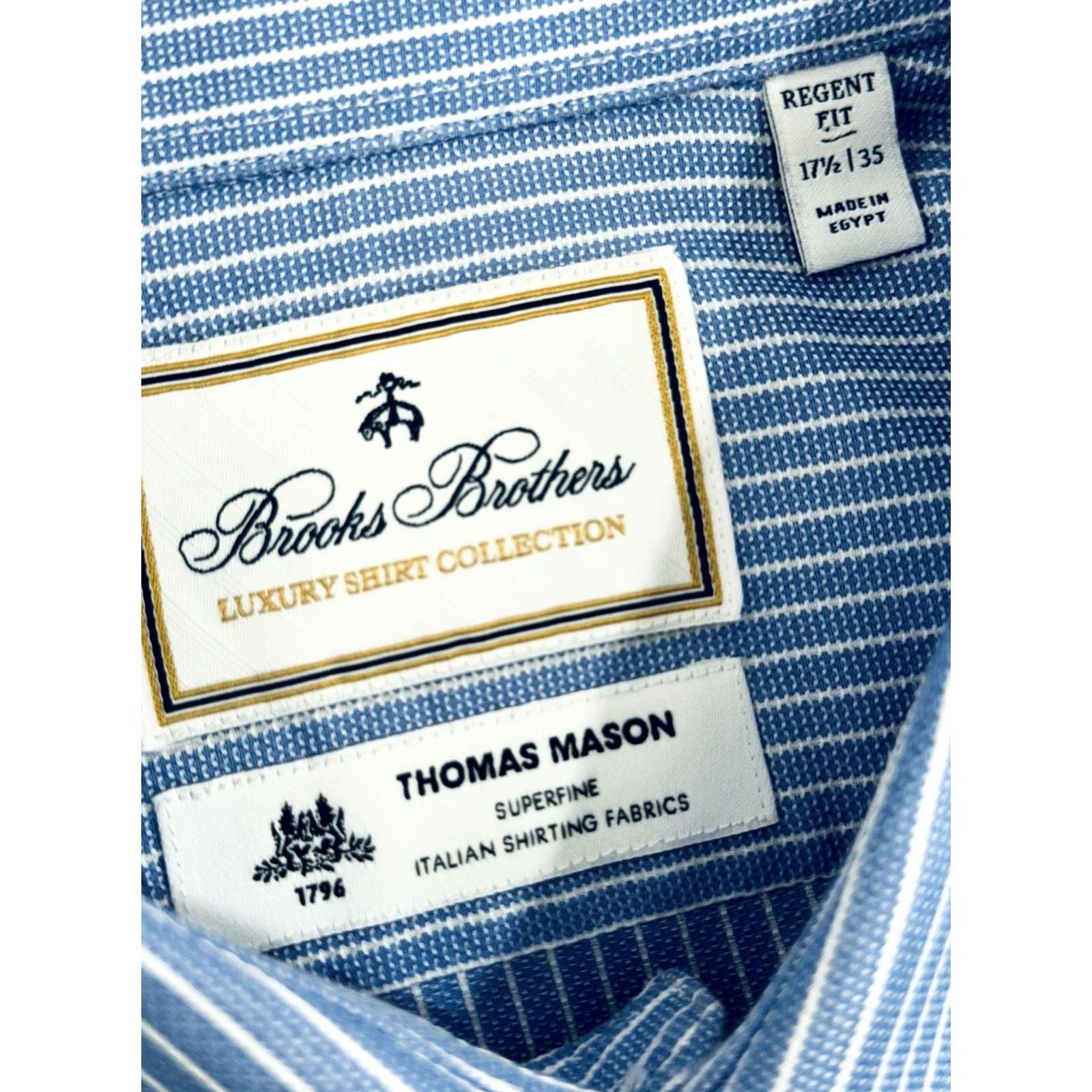 Brooks Brothers Brooks Brothers / Thomas Mason Striped Shirt Mens 17.5 35 Dress Shirt Long Sleeve Blue White Vintage? (if applicable) Mens Size US XXL / EU 58 / 5 - 5 Thumbnail