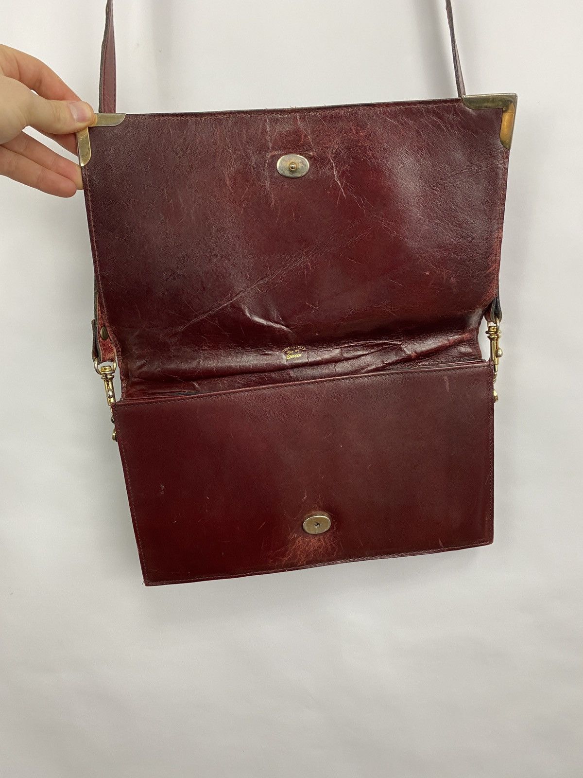 Gucci 🇮🇹 Vintage 1980 Gucci Leather Bag Rare Retro Hype Y2K Size ONE SIZE - 6 Thumbnail