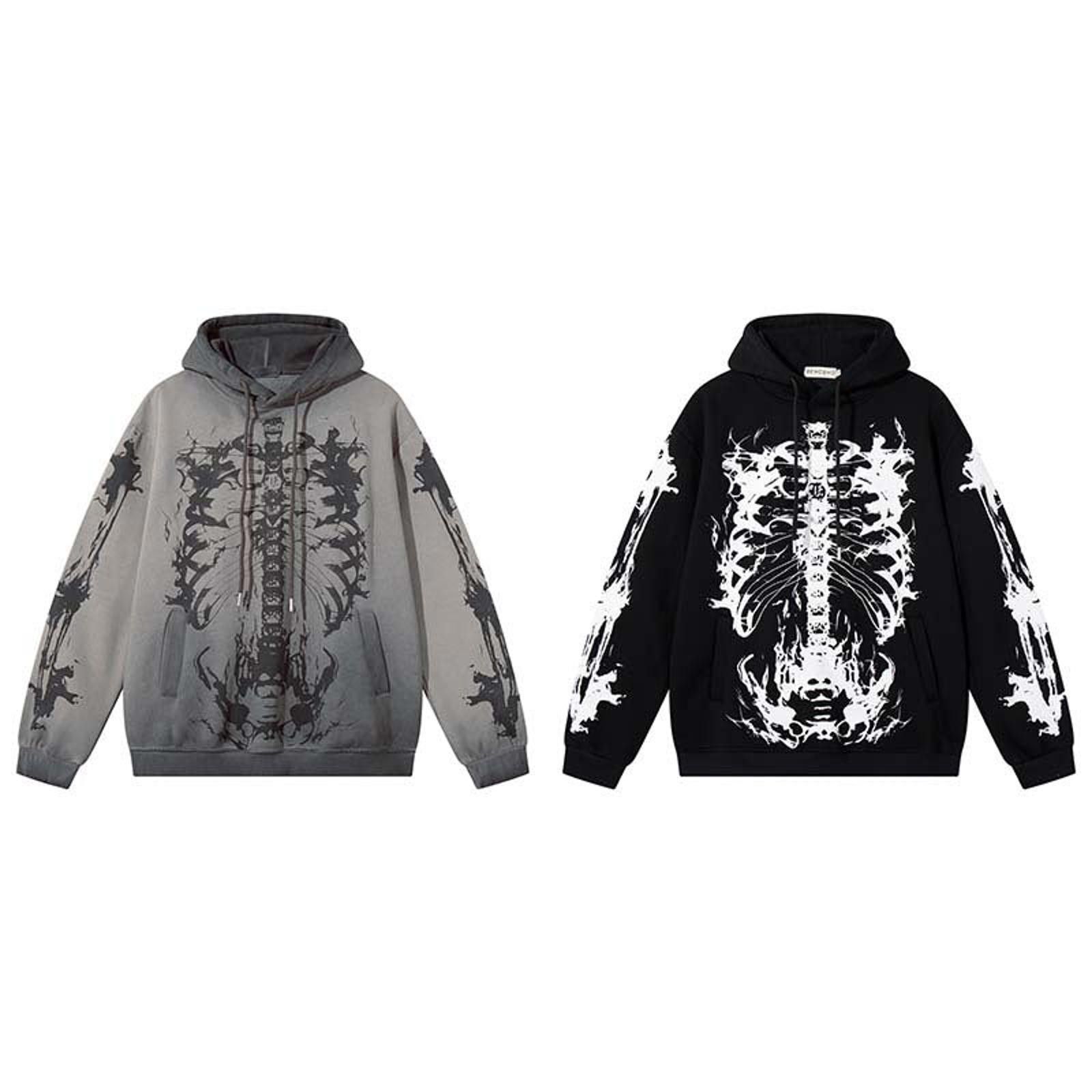 Japanese Brand Skeleton Print Hoodie, Men's Casual Pullover Size US M / EU 48-50 / 2 - 5 Thumbnail