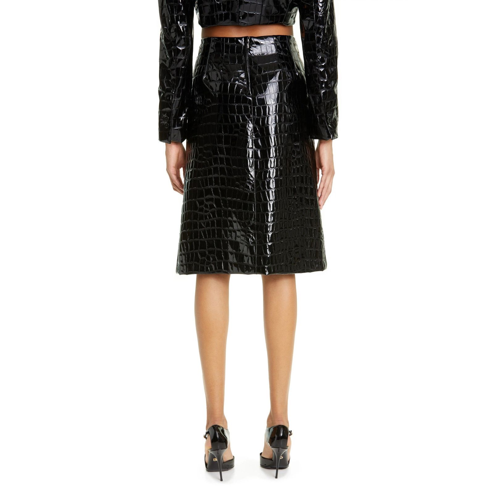 Dolce & Gabbana Dolce & Gabbana Black Croc Faux-Leather Midi Skirt IT 36 Size 25" / US 0 / IT 36 - 7 Thumbnail