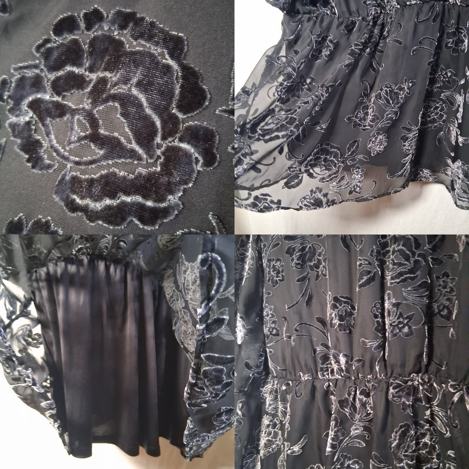 Torrid Torrid Blouse Shirt Plus Size 3 Black Floral Short Sleeve V-Neck Flutter Sheer Burnout Velvet Bohemian Goth Whimsigoth Party Wedding Womens Size XS / US 0-2 / IT 36-38 - 9 Thumbnail