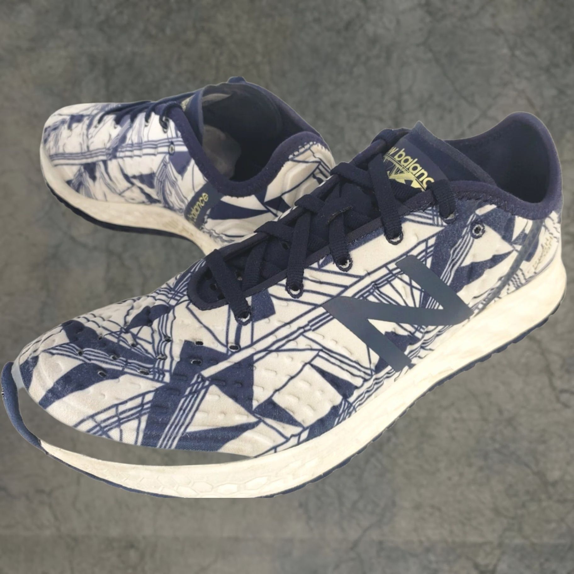 New Balance New Balance Fresh Foam Women's 8.5M Sneakers White with Navy Blue Geometric Pattern Ladies Casual Shoes Women 8.5M Sneakers Size US 9 / IT 39 - 1 Thumbnail