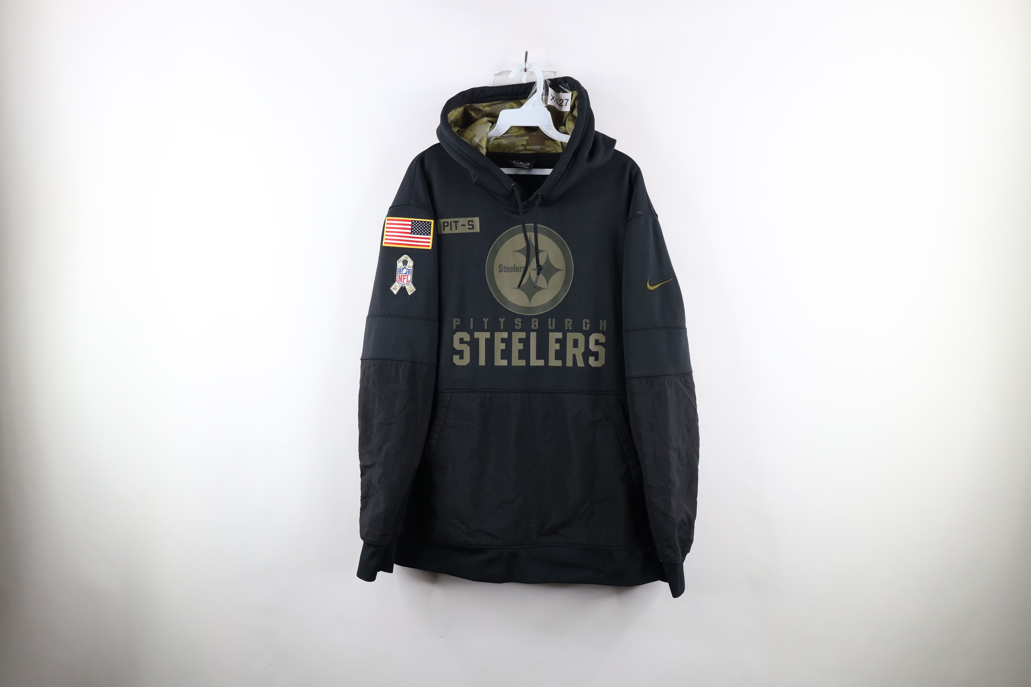 image of Nike On Field To Service Pittsburgh Steelers Football Hoodie in Black, Men's (Size XL)