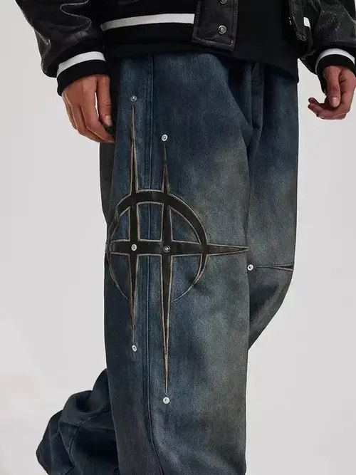 Jean Vintage patchwork studded casual straight-leg jeans Size US 30 / EU 46 - 8 Thumbnail