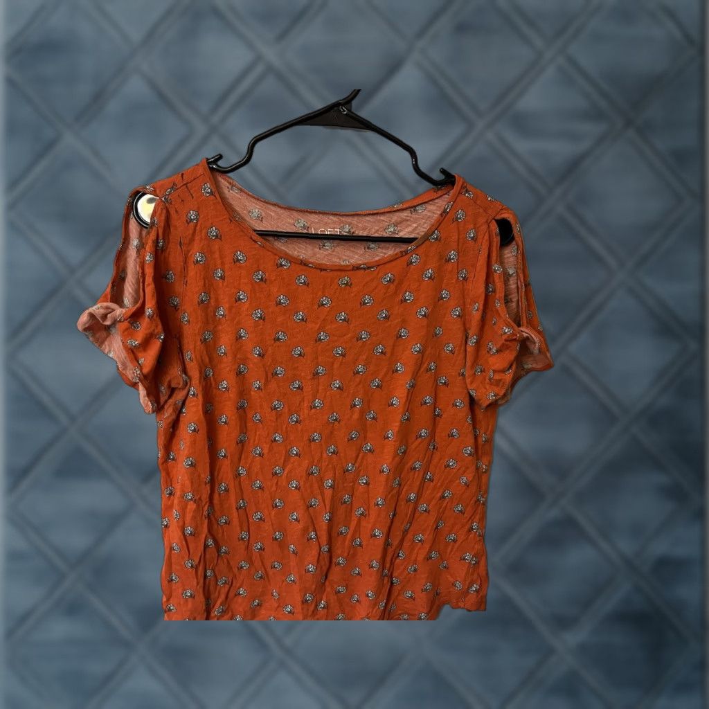 Loft VINTAGE The Loft Outlet Blouse Shirt Womens PM Petite Short Sleeve Cold Shoulder Orange Floral Knit Rayon Tunic Style Ladies Womens Size M / US 6-8 / IT 42-44 - 1 Thumbnail