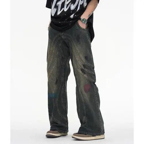 Embroidered Baggy Wide Leg Denim Jeans