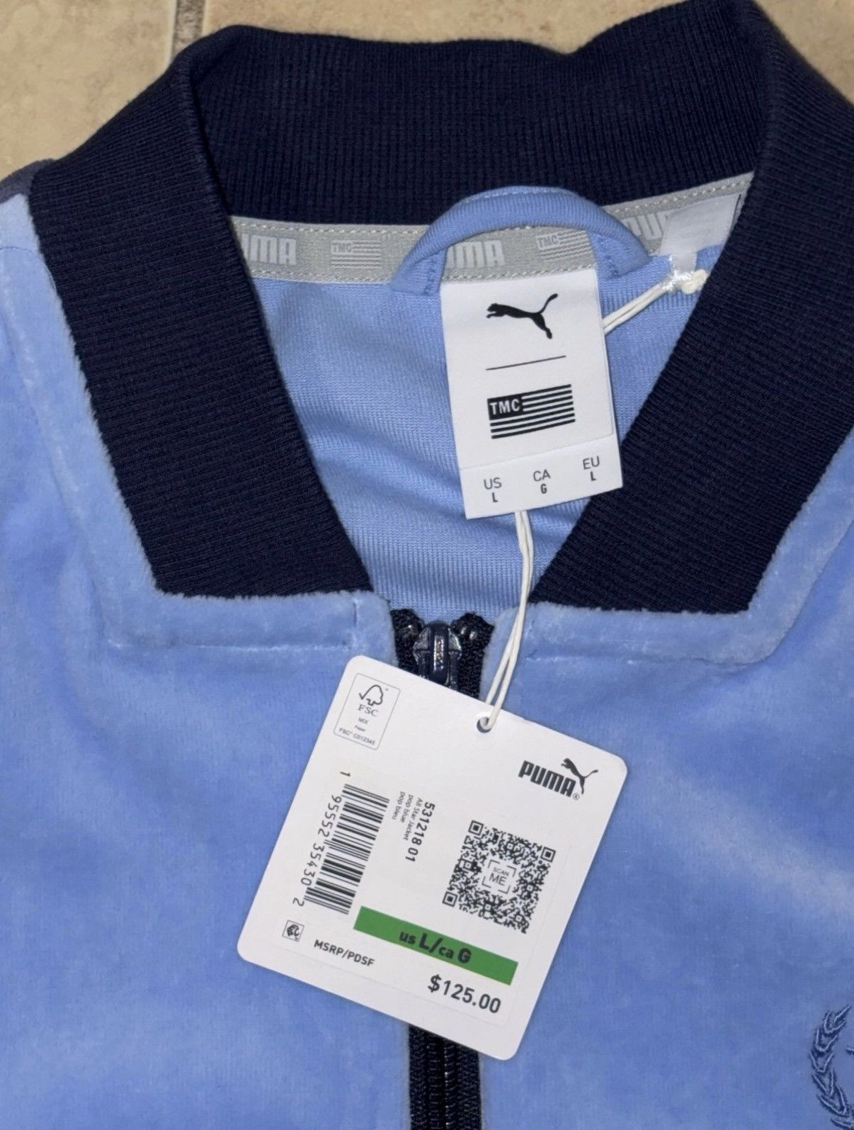 Puma Puma Light Blue and Navy Velour zipper Bomber Jacket suede Size US L / EU 52-54 / 3 - 5 Thumbnail