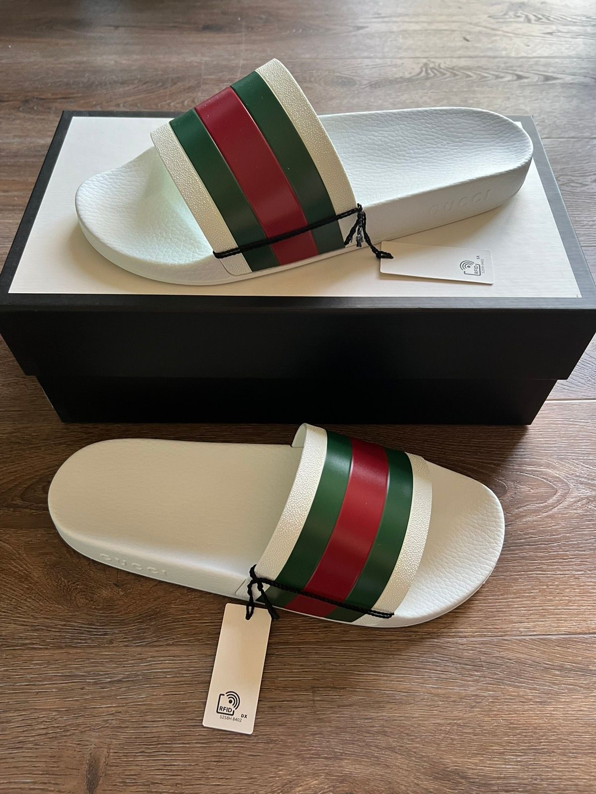 Pre-owned Gucci Flip Flop Slides Size 12 White Colorway