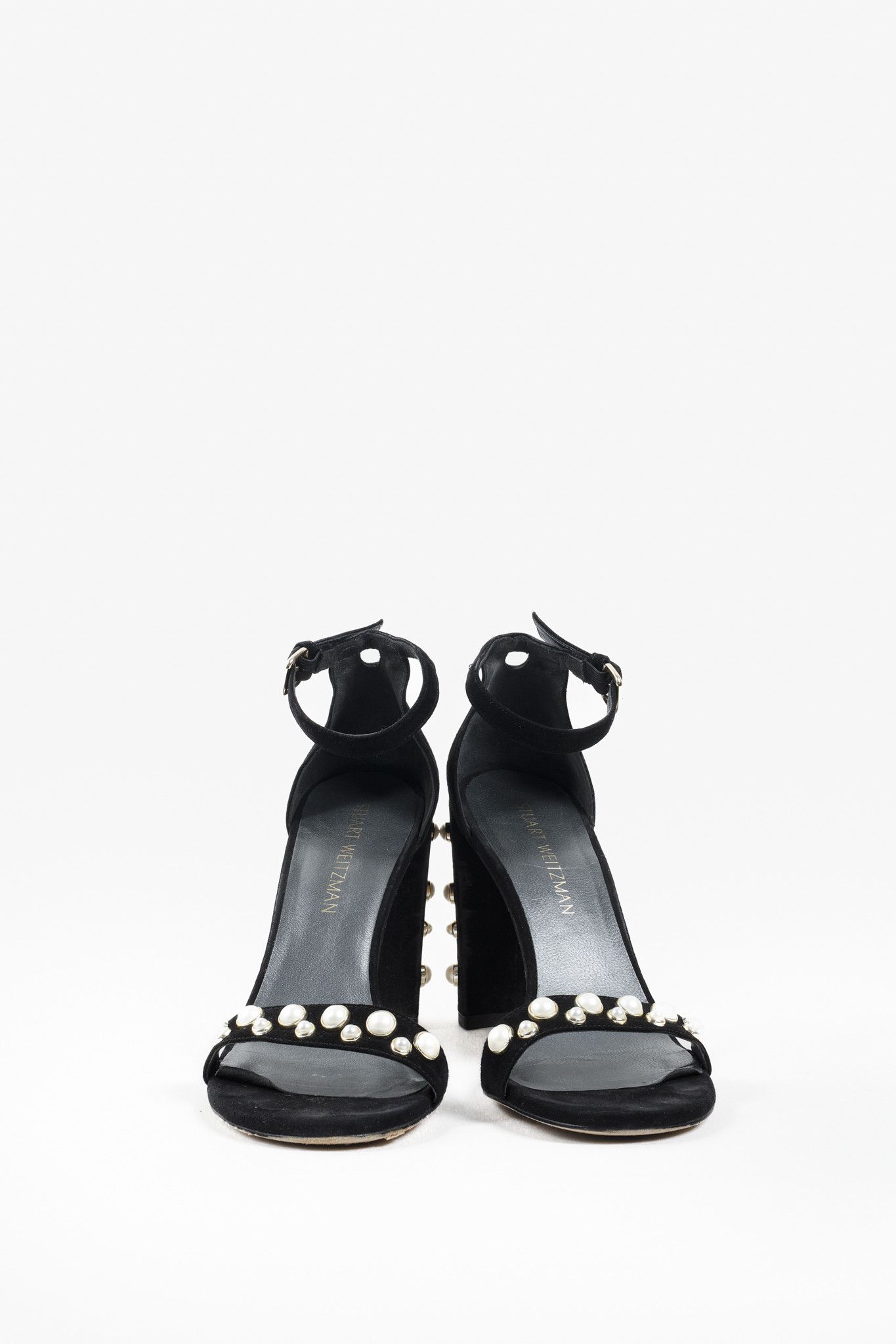 Stuart Weitzman Stuart Weitzman Black Pearl Studded Open-Toe Heeled Sandals Size US 9.5 / IT 39.5 - 2 Thumbnail
