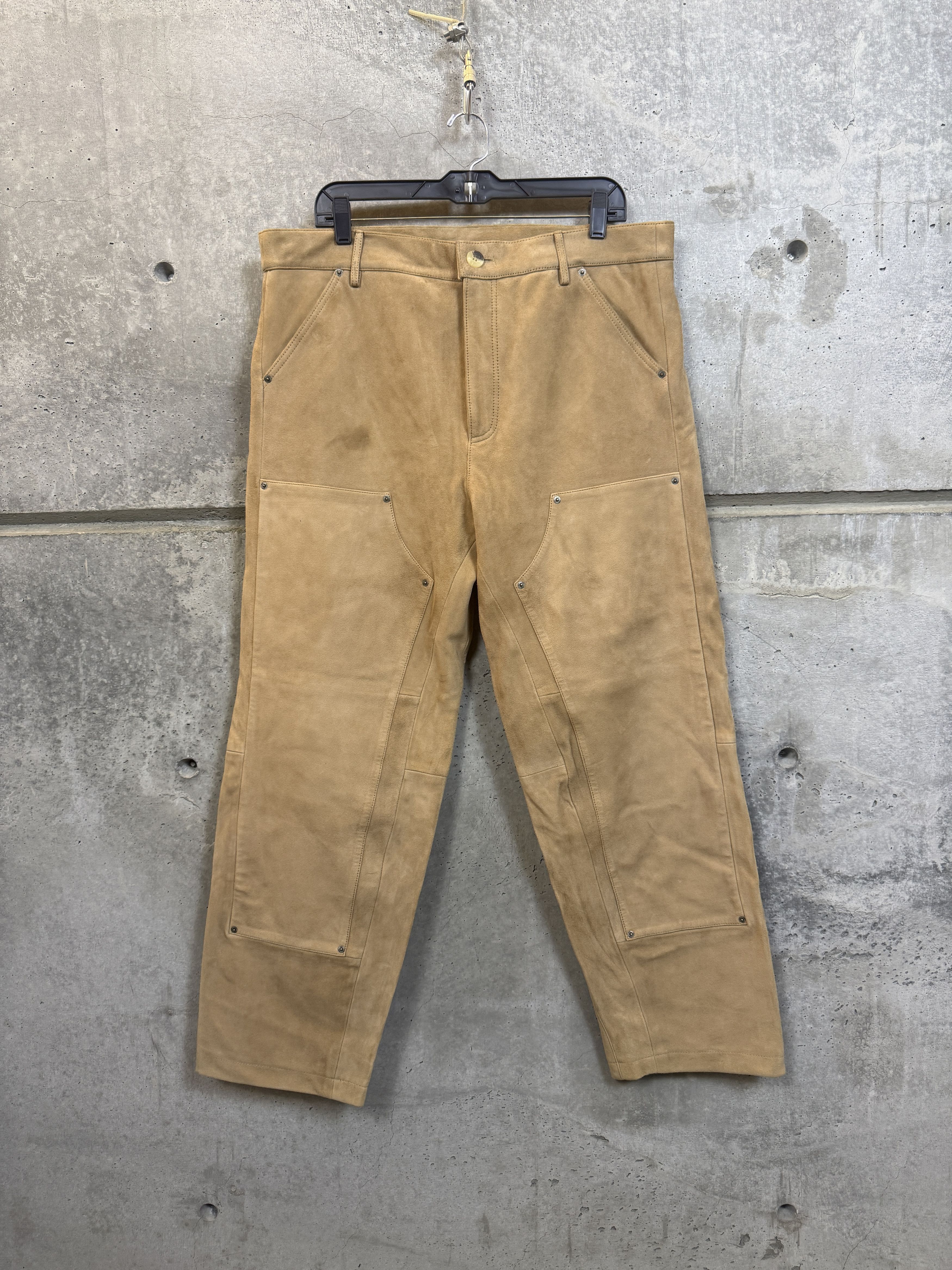 Pre-owned 424 Tan Suede Leather Workmen Pants In Sand