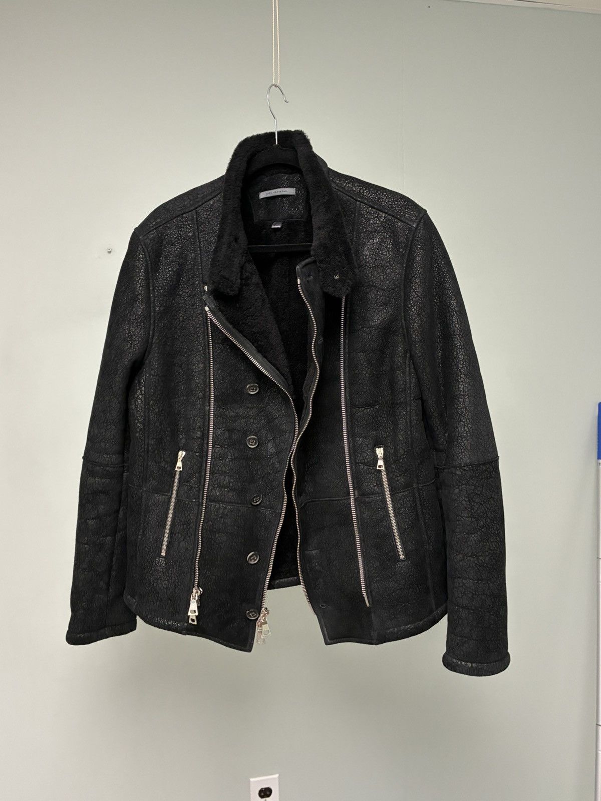 John Varvatos Asymmetrical Biker Shearling Jacket EU 50 USA 40 Size US M / EU 48-50 / 2 - 16 Thumbnail