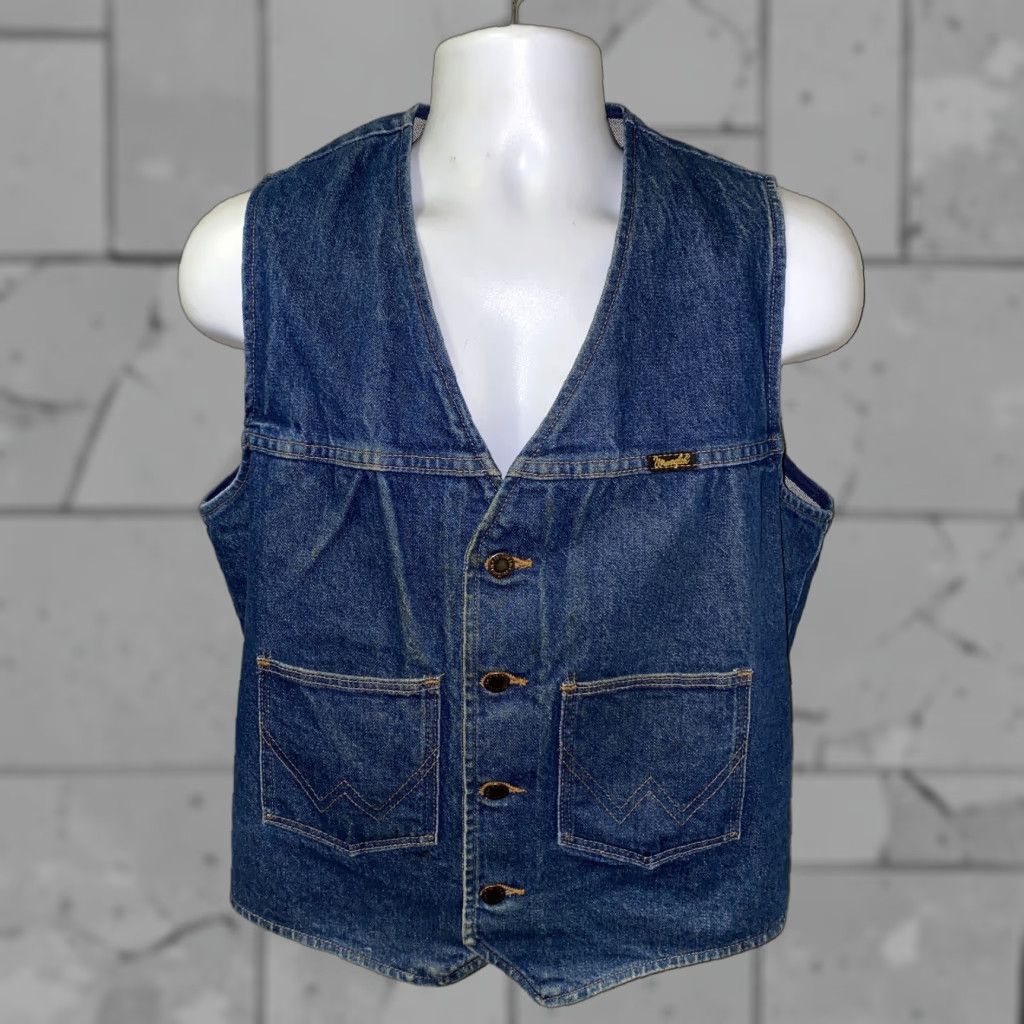 Wrangler Wrangler Men's Blue Denim Button Front Vest M Regular Casual Size US 31 - 1 Thumbnail