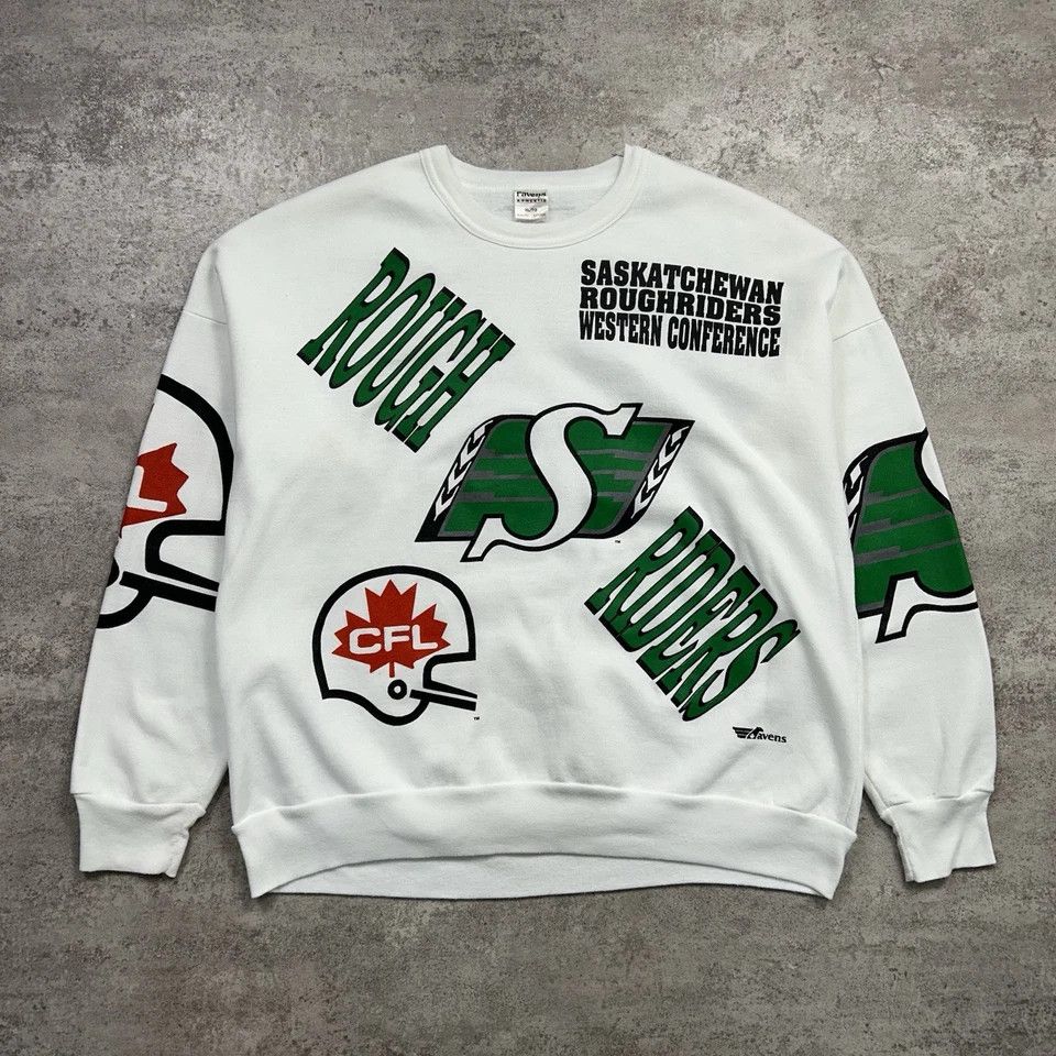 Vintage SASKATCHEWAN ROUGHRIDERS AOP SWEATSHIRT RAVENS Sz XL Size US XL / EU 56 / 4 - 1 Thumbnail