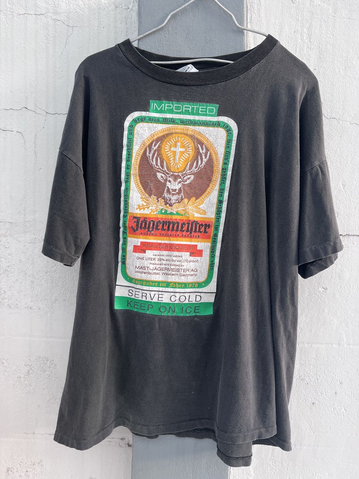 Vintage Vintage 90s Jagermeister Graphic Tee XL Thrashed Faded Size US XL / EU 56 / 4 - 1 Thumbnail