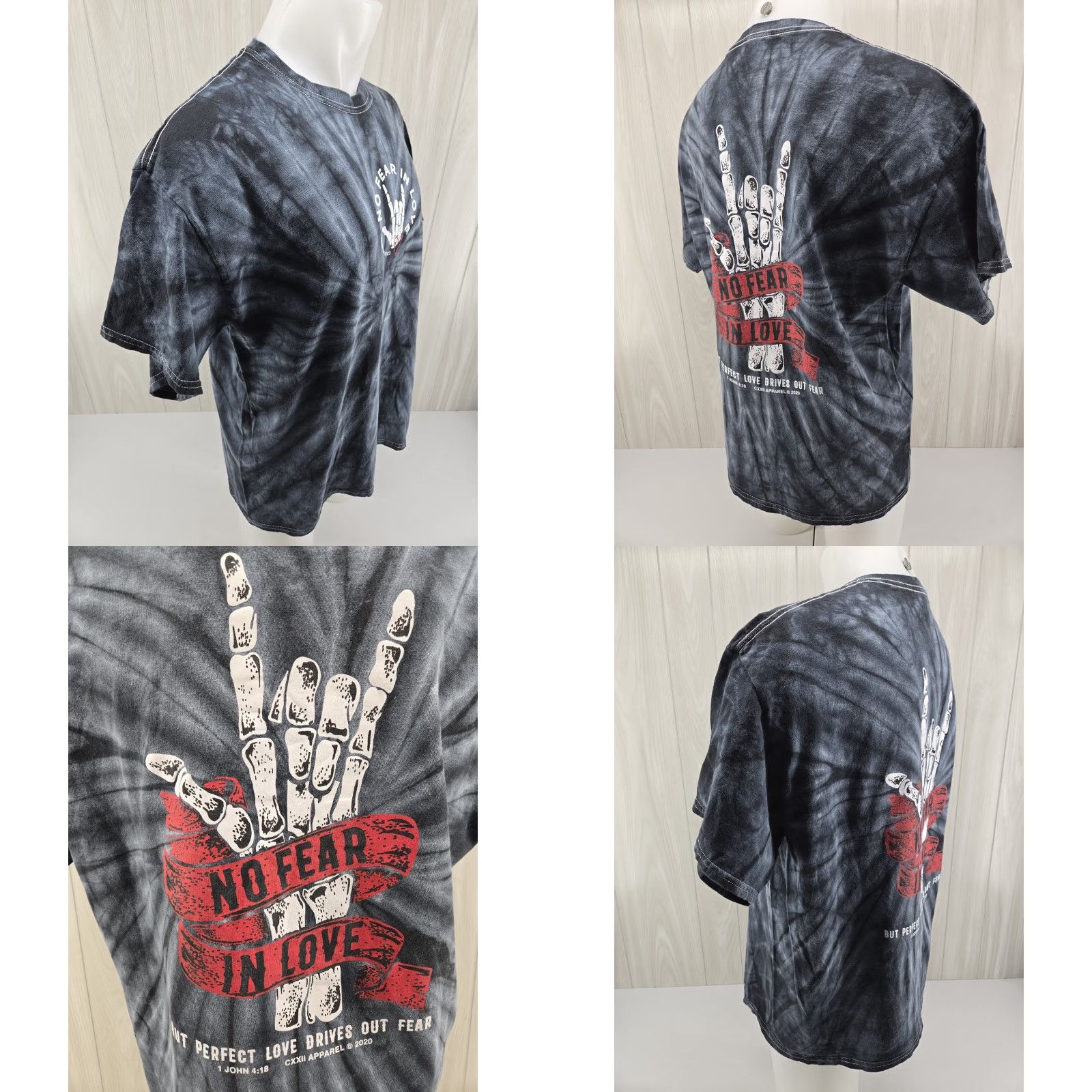 No Fear CXXII There Is No Fear in Love Perfect Love Drives Out Fear John 4:18 Tie Dye Shirt XL Multicolor Short Sleeve T-Shirt Adults Mens Size US XL / EU 56 / 4 - 8 Thumbnail