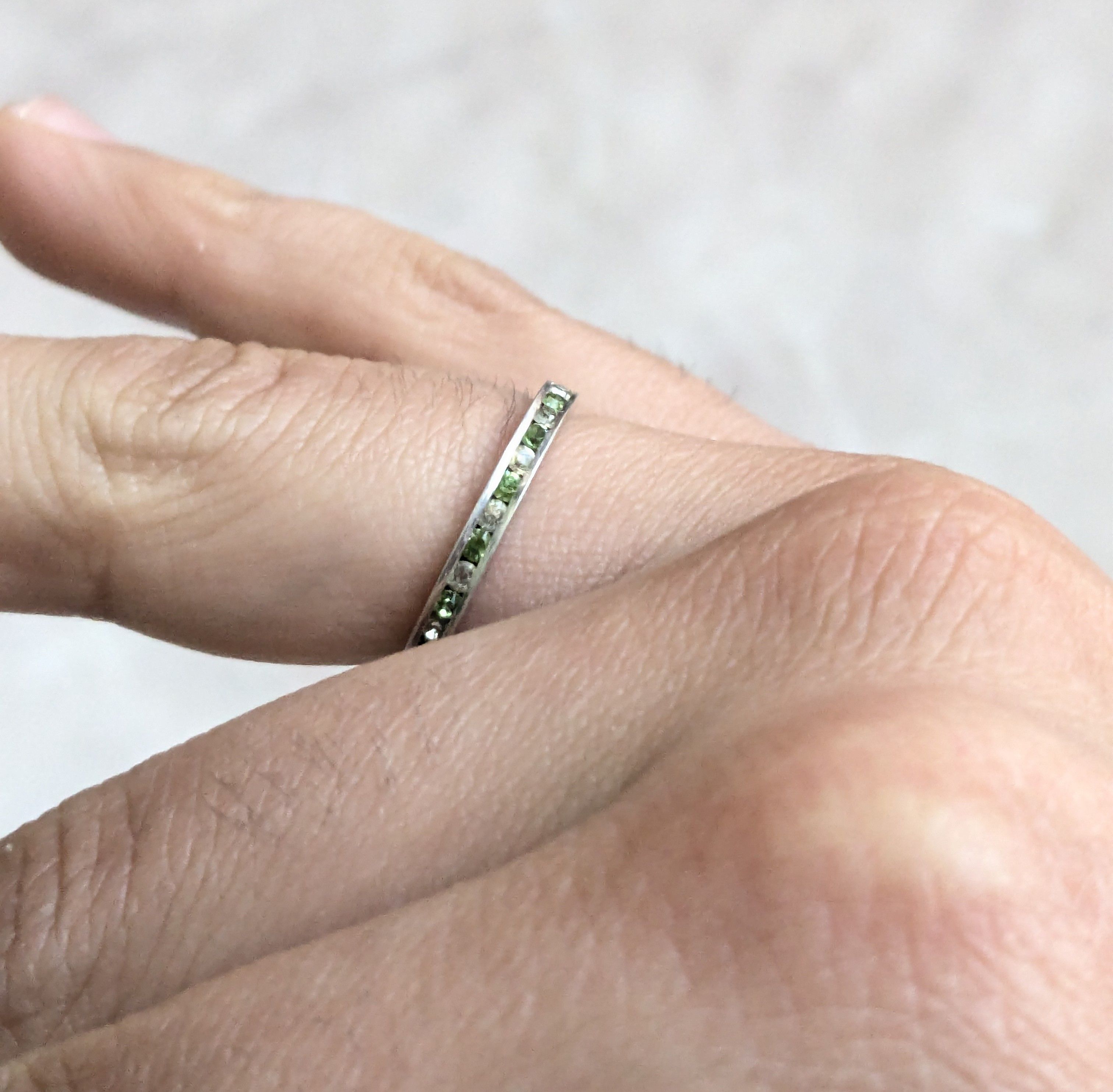 Sterling Silver Vintage Sterling Silver Band Ring Eternity 7.5 Green CZ Size ONE SIZE - 8 Thumbnail
