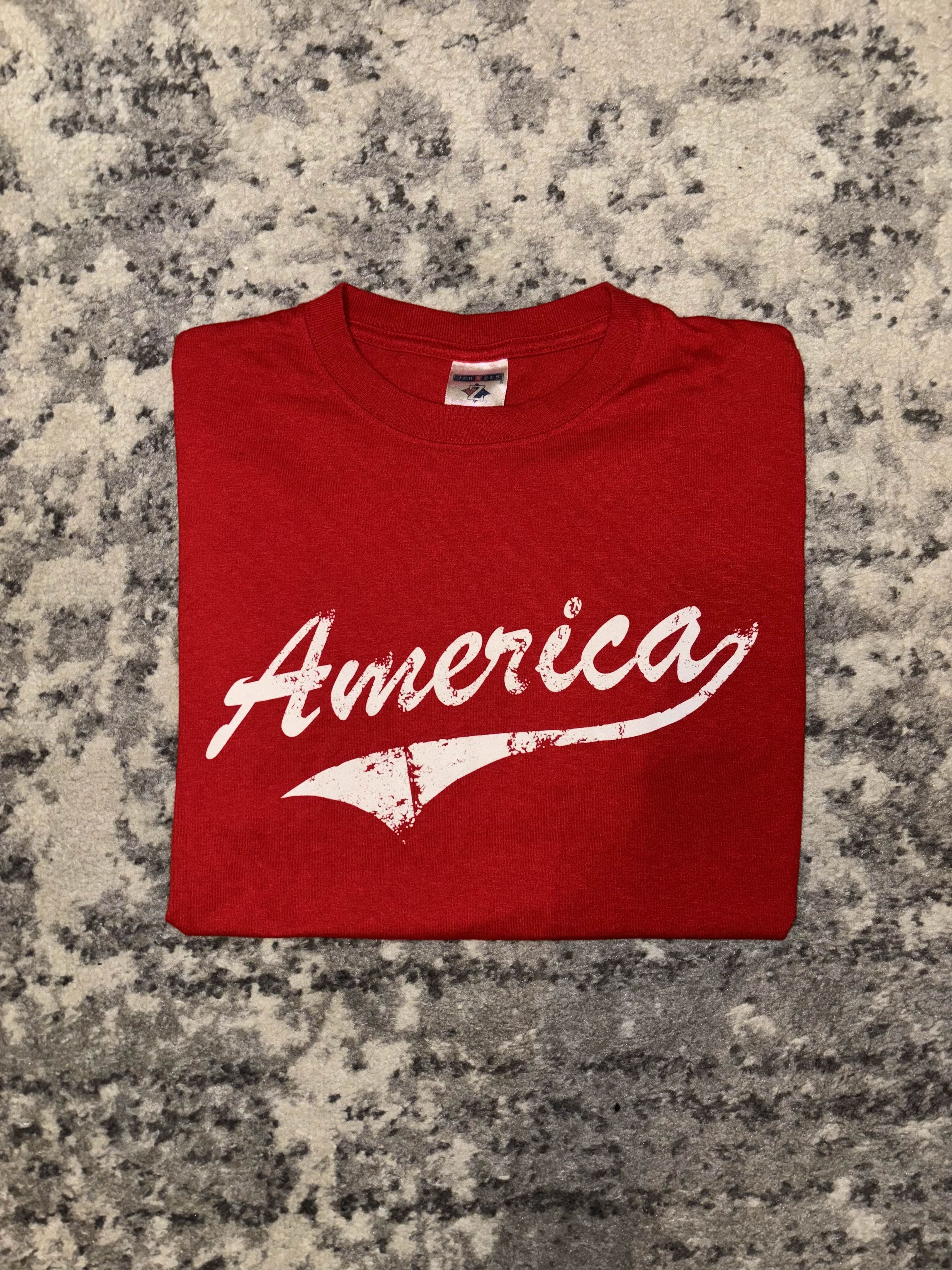 Vintage Y2K America Swoosh Underline Shirt Size US S / EU 44-46 / 1 - 1 Thumbnail