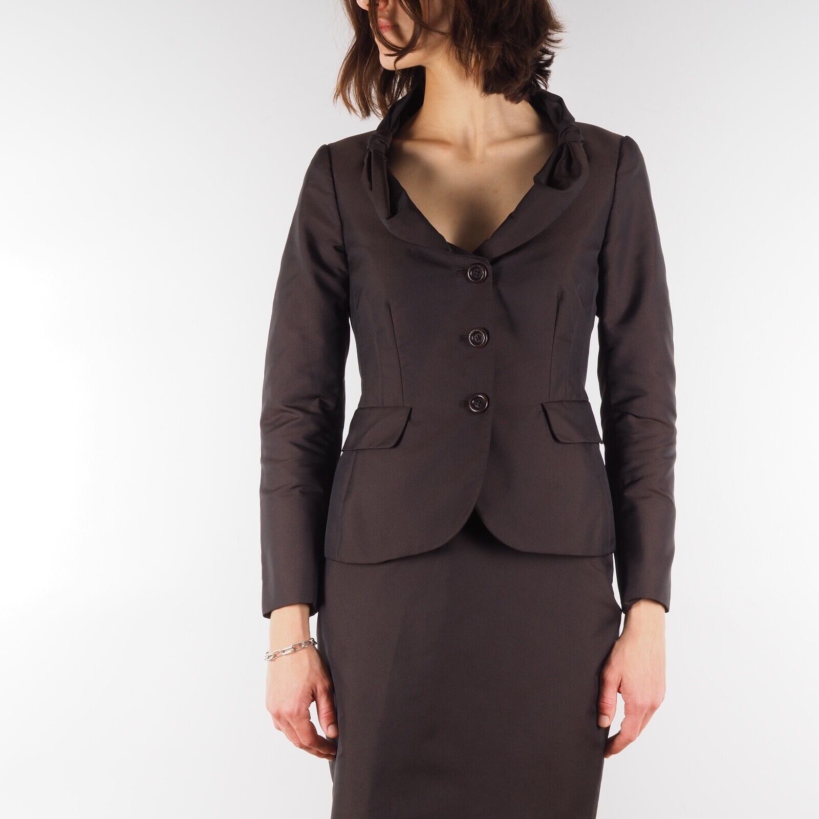 Moschino × Vintage Moschino Cheap and Chic Brown Skirt Blazer Jacket Suit Set Size L / US 10 / IT 46 - 2 Thumbnail