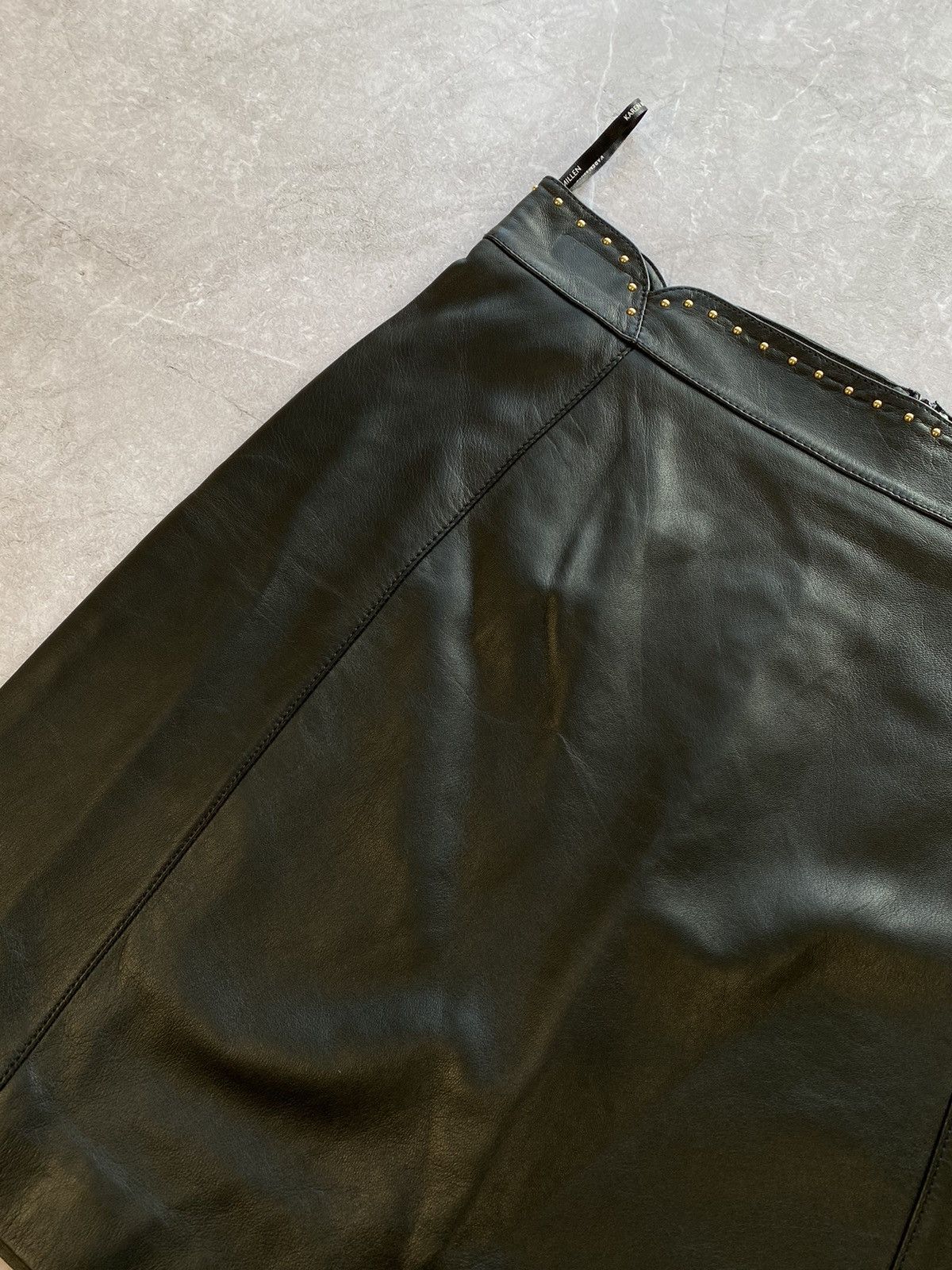 Karen Millen × Leather Karen Millen Fine Leather Stupped Waistband A-Line Skirt Size 32" / US 10 / IT 46 - 3 Thumbnail