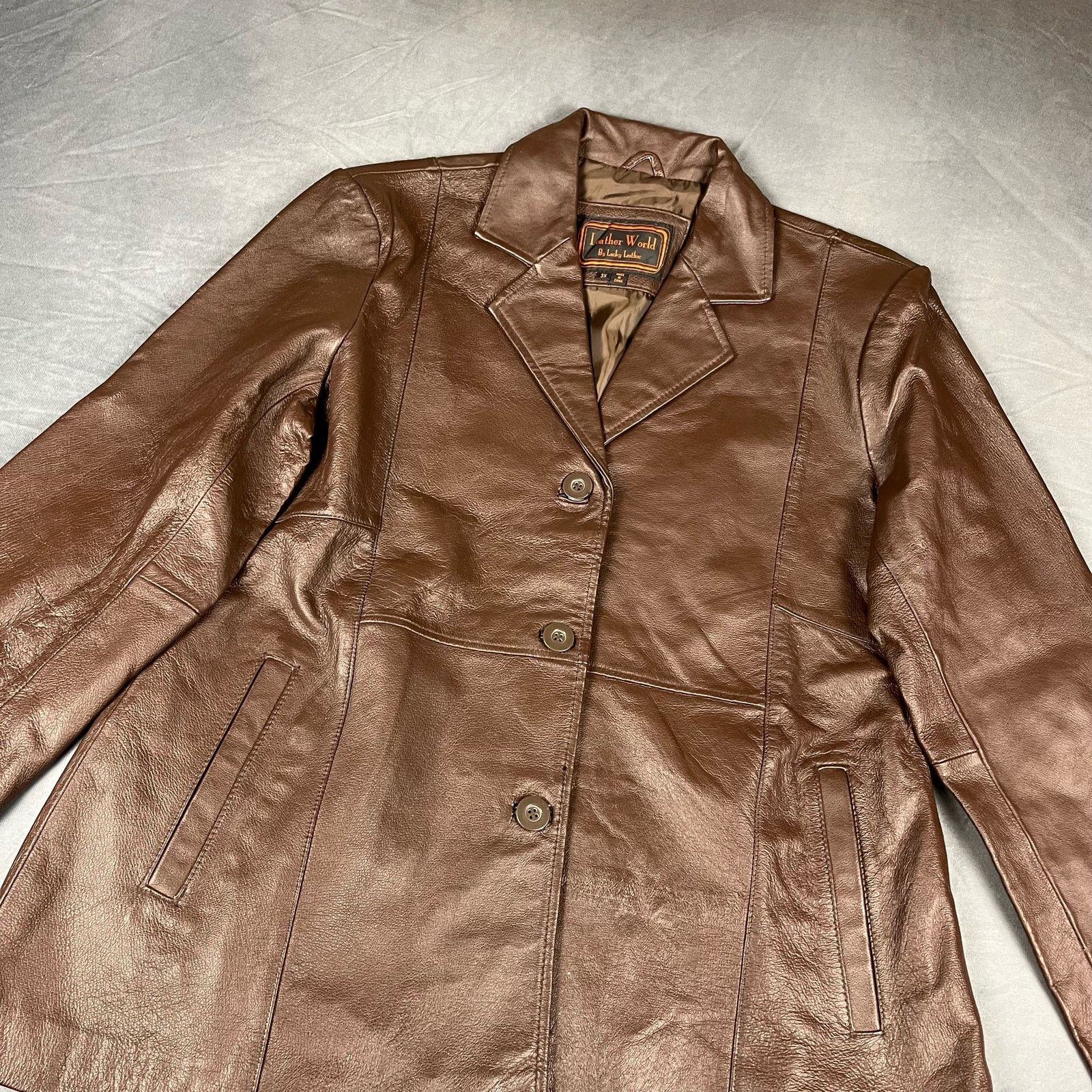 Other Leather World By Lucky Leather 3X Leather Blazer Jacket P-01 Size 3XL / US 20-22 - 3 Thumbnail