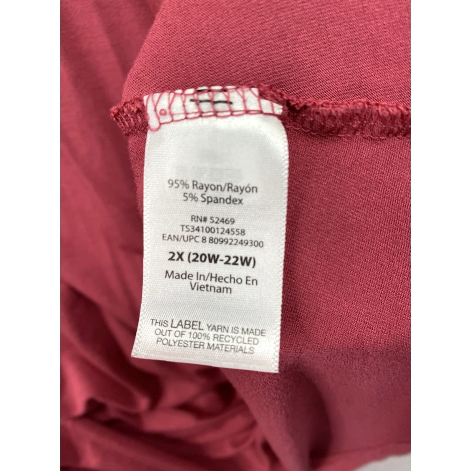 Vintage Terra & Sky Dress 2X Pink V-Neck Long Sleeve A-Line Shirt Dress Womens Plus Size Knee Length Lightweight Stretch Rayon Spandex Size XXL / US 16-18 / IT 52-54 - 5 Thumbnail