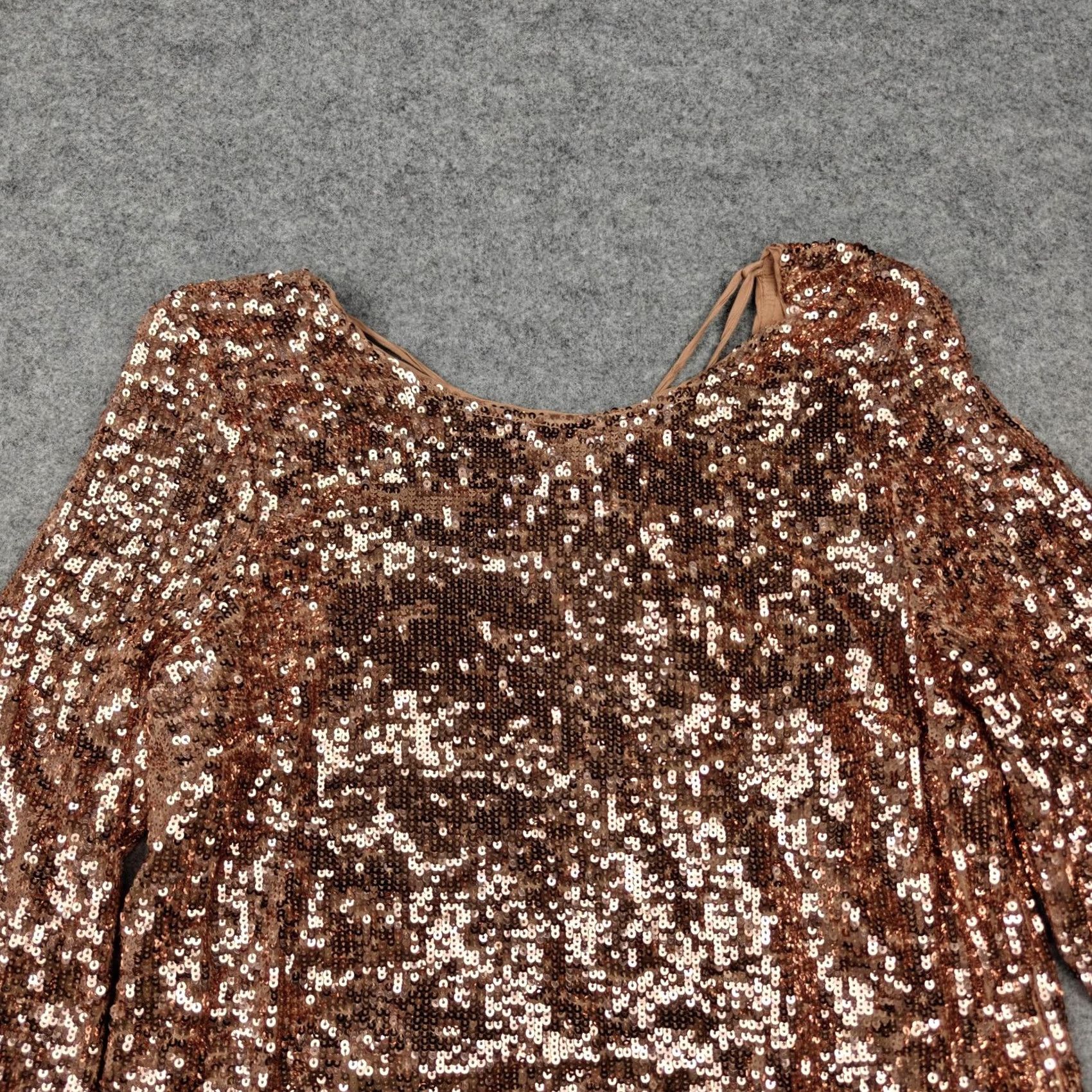 Anthropologie Anthropologie Gold Sequin Tunic Top Blouse Womens 4 3/4 Sleeve Tie Back Size S / US 4 / IT 40 - 2 Thumbnail