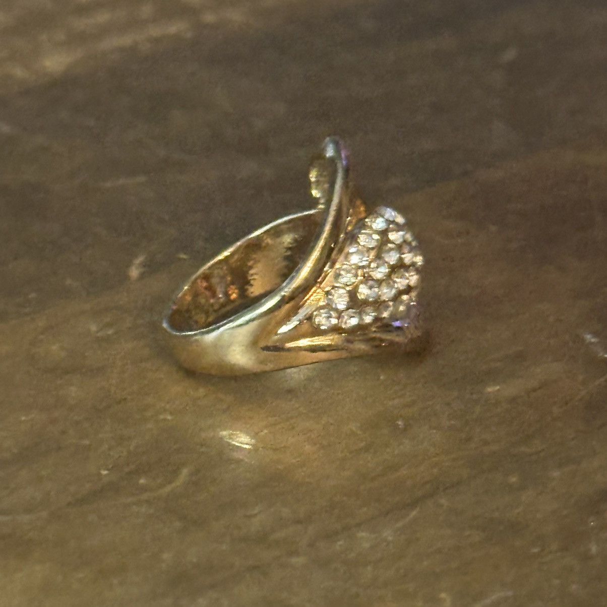 Vintage Vintage gold tone Greek key rhinestone teardrop ring Size ONE SIZE - 7 Thumbnail