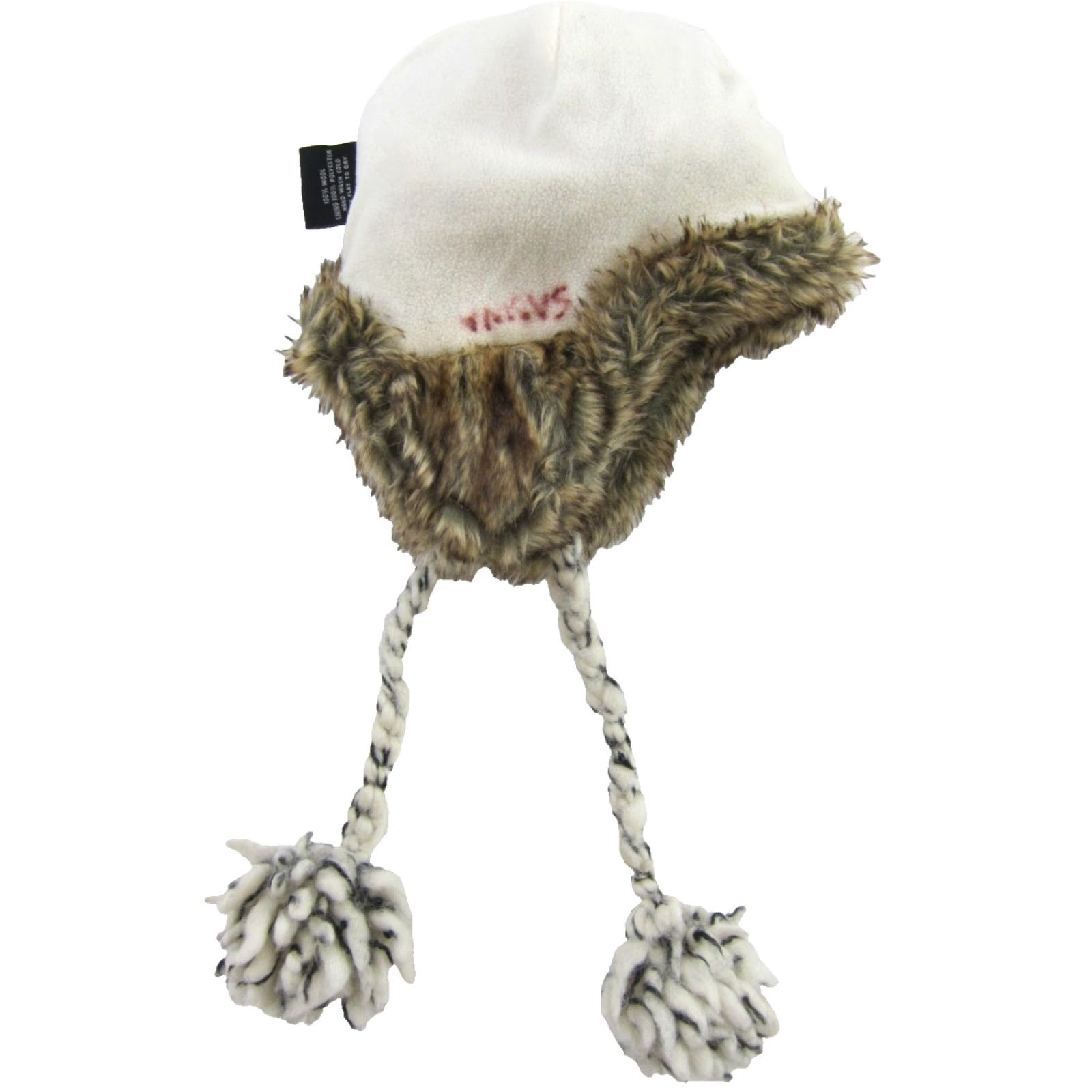 Vintage Everest Designs Nepal Beanie Hat OS Wool Lined Ear Flap Pom Pom Winter Winter Ivory Unisex Adults Mens Womens Size US M / EU 48-50 / 2 - 4 Thumbnail