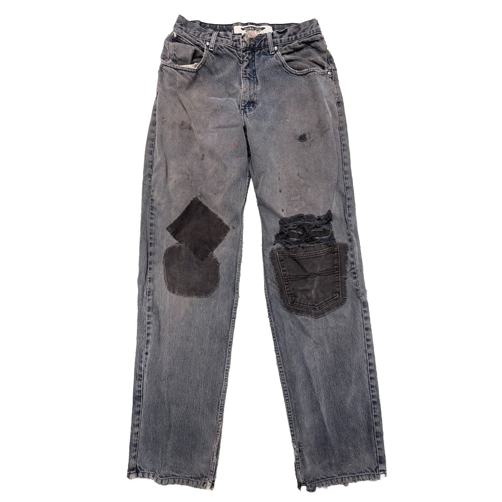 Vintage Anchor Blue Baggy Jeans Mens 32x43 Distressed Patchw