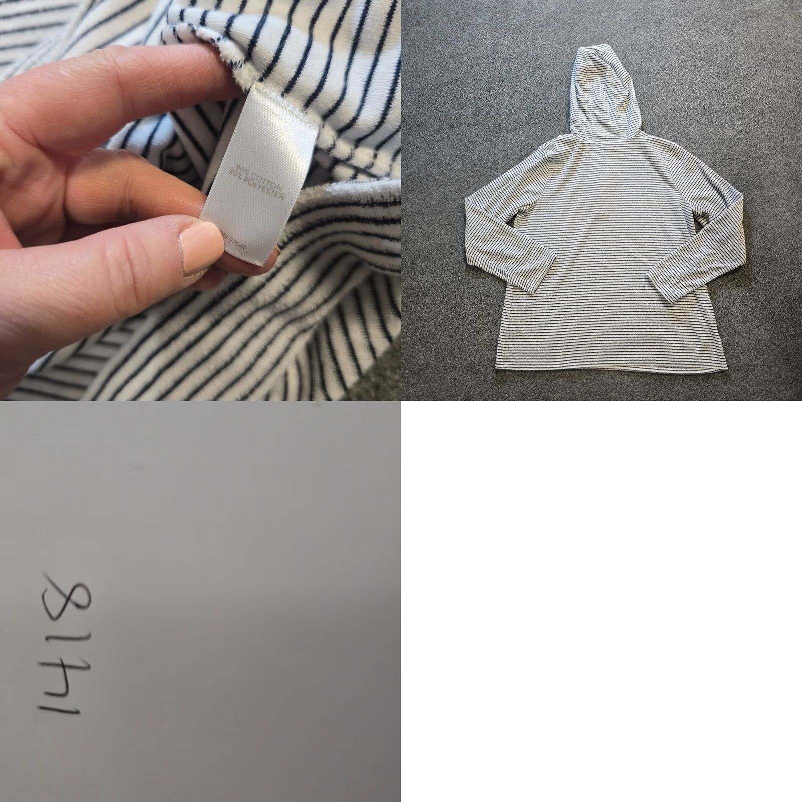 J. Jill J. Jill Top Hoodie Womens Size M White Black Striped Terry Cloth Hooded Casual Fit Shirt Size M / US 6-8 / IT 42-44 - 8 Thumbnail