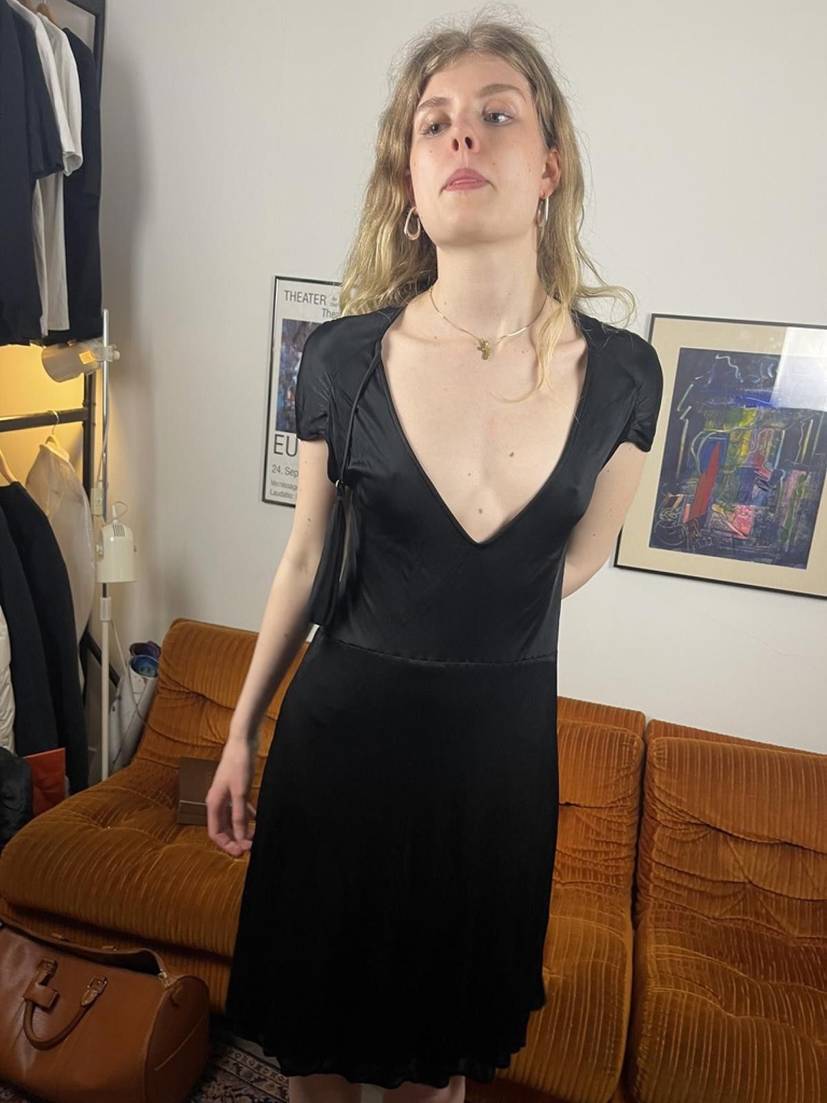 Maison Margiela Maison Margiela - Black Deep V-Neck Satin Dress Size S / US 4 / IT 40 - 3 Thumbnail