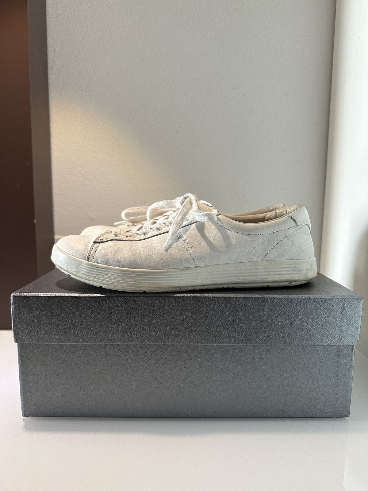 Prada Prada White Calf Leather Sneakers Size US 8 / EU 41 - 1 Thumbnail