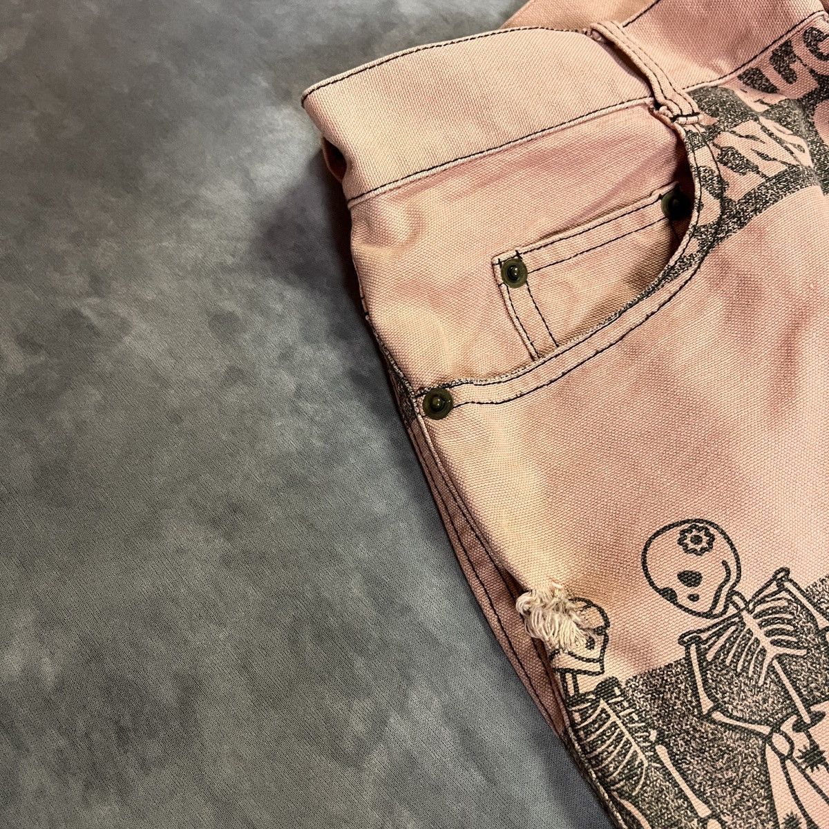 Japanese Brand Algonquins Skeleton All Over Print Pink Flared Pants ifsix Size US 27 - 3 Thumbnail