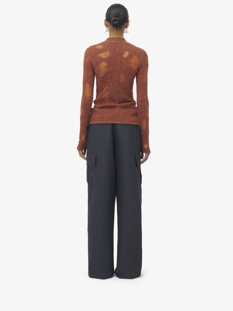Alexander McQueen o1srvl11e0226 Devoré Intarsia Jumper In Rust Size S / US 4 / IT 40 - 5 Thumbnail