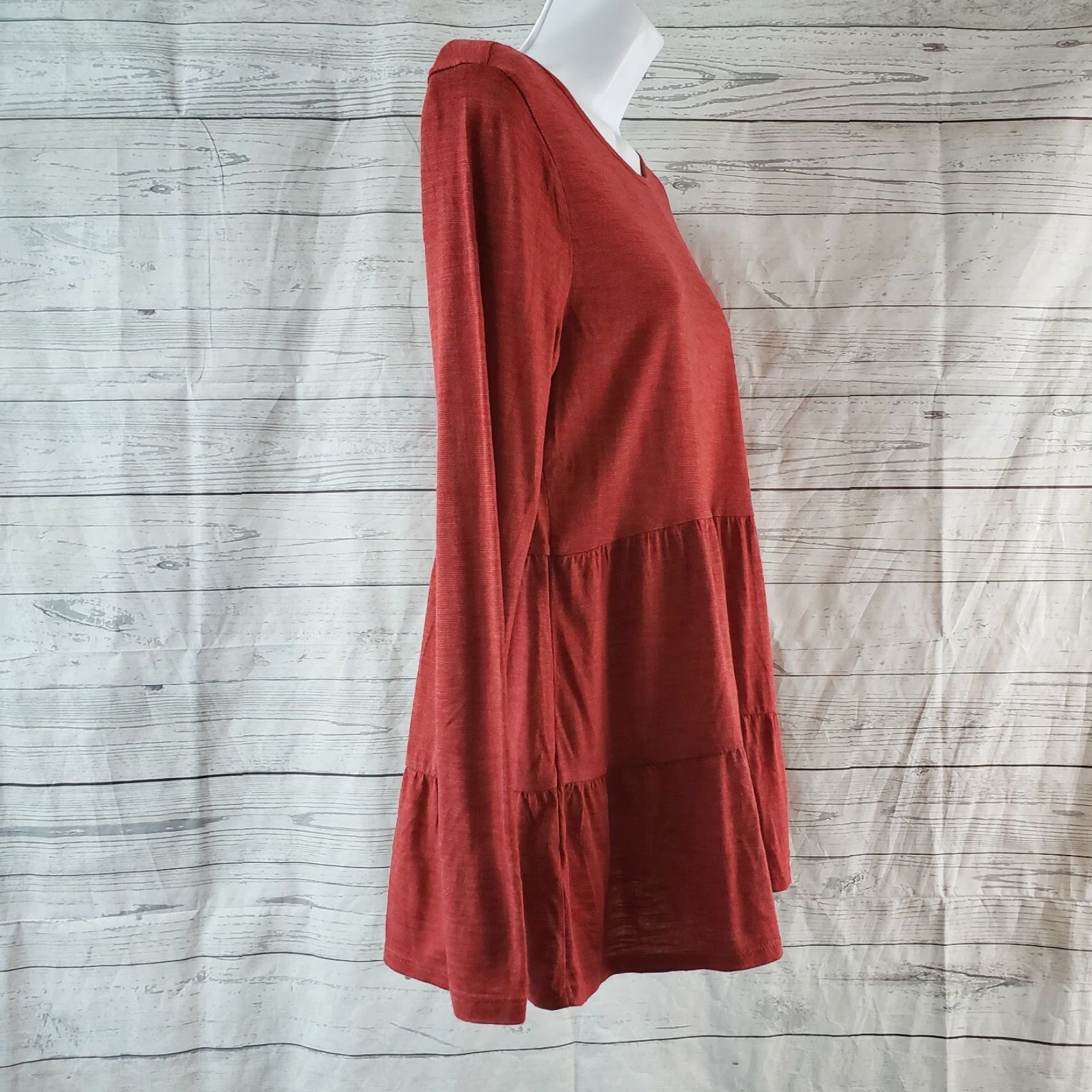 Ann Taylor Ann Taylor LOFT Womens Tiered Top Shirt PS Red Long Sleeve Rayon Blend Size S / US 4 / IT 40 - 3 Thumbnail