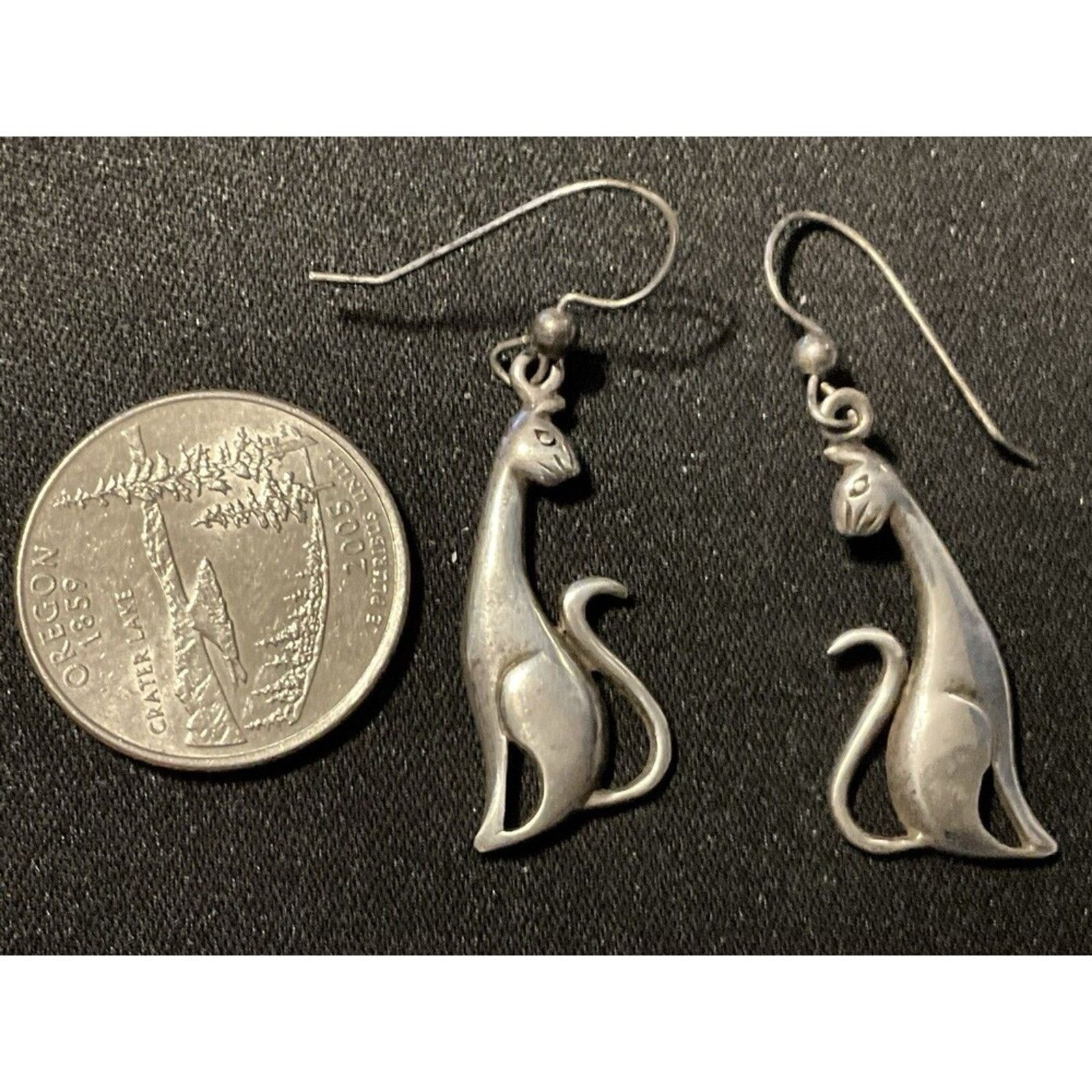 Other Sterling Silver Vintage Siamese Cat Fish Hook Earrings Size ONE SIZE - 3 Thumbnail