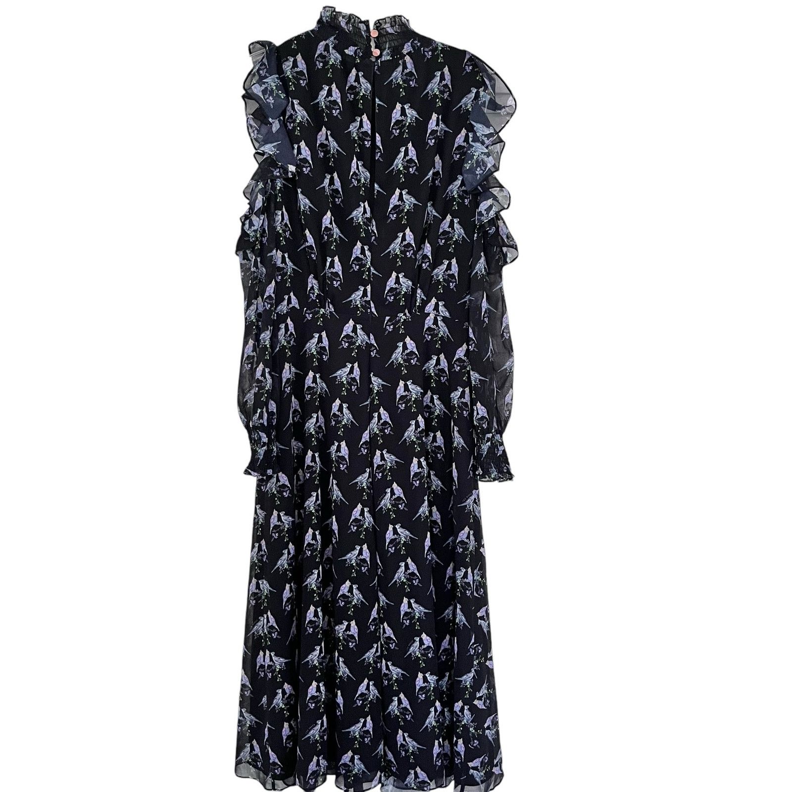 Ted Baker Ted Baker Hilaina Love Birds Black Cold-Shoulder Midi Dress Size M / US 6-8 / IT 42-44 - 7 Thumbnail