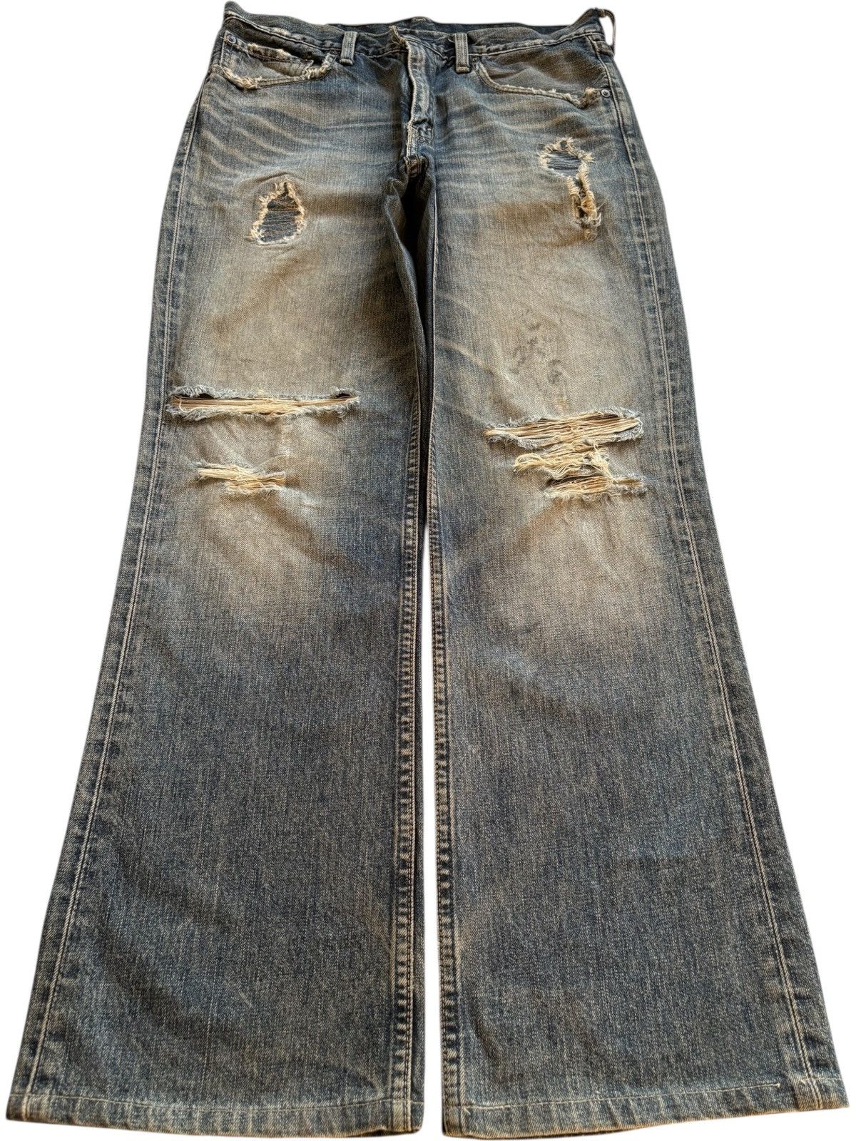 LVC × Levi's × Levi's Vintage Clothing Vintage 90s Levis 507 Patch Mud Wash Distress Rip Flare Jean Size US 31 - 1 Thumbnail