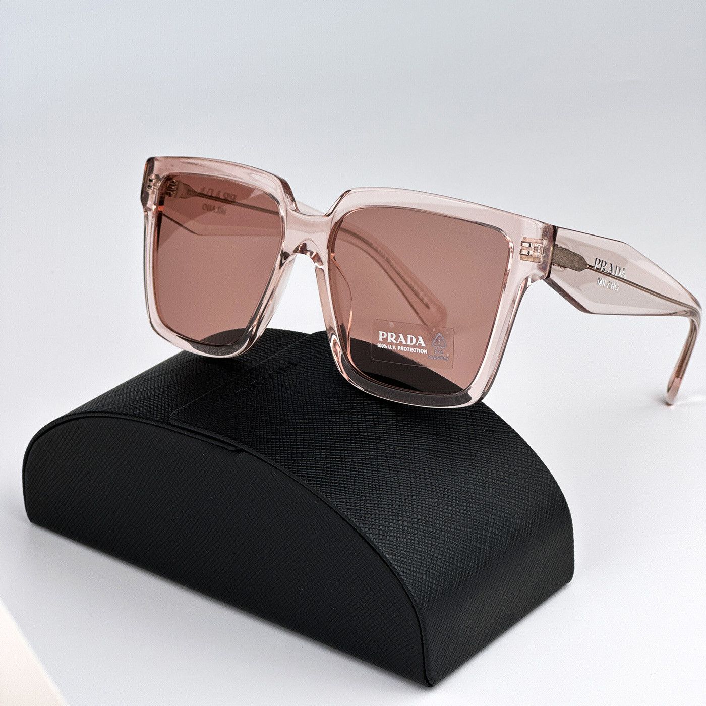 image of New Prada Pr24Zs 13I08M Square Oversized Women Sunglasses in Geranium Petal Crystal/Dark Violet