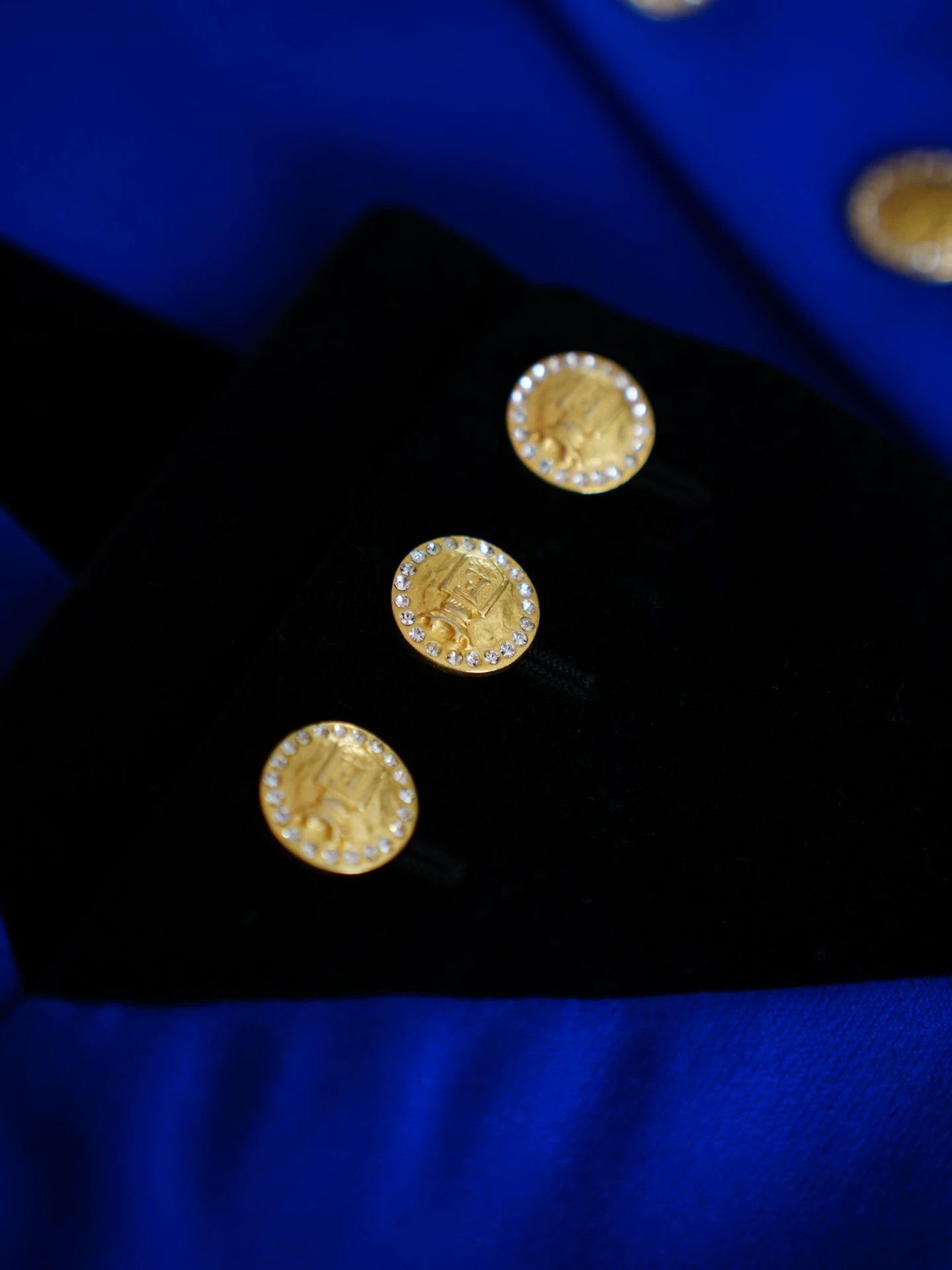 Escada Escada Vtg Blue Gold Wool & Black Velvet Suit Jacket D40 Size S / US 4 / IT 40 - 7 Thumbnail