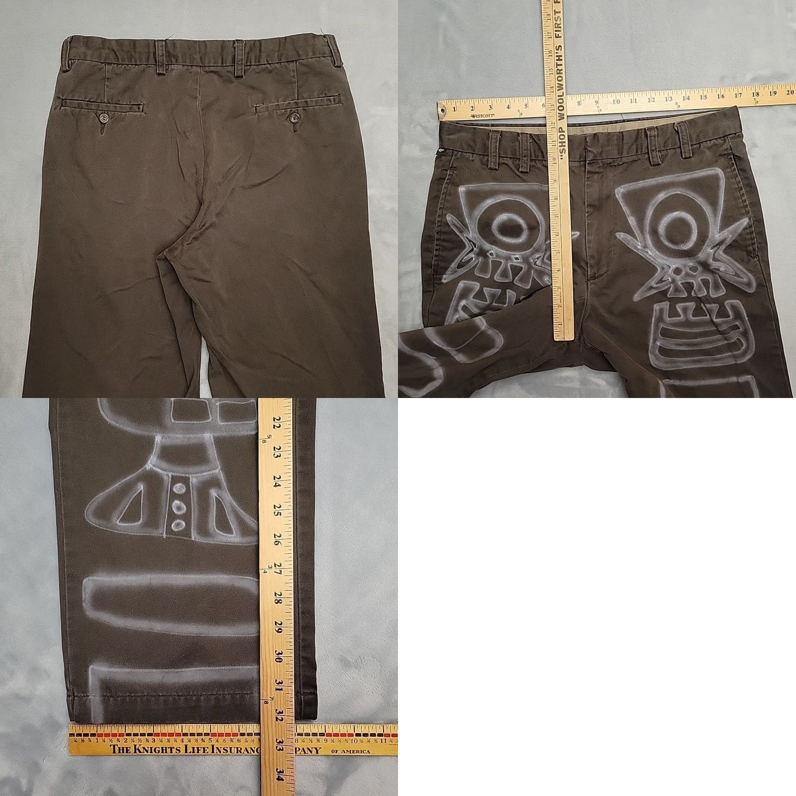 Dockers Hand Painted Tiki Pants Mens 34x34 Brown Chino Tribal Art Surf Skater Graffiti DOCKERS Pants Mens 34 Brown Chino Art Surf Graffiti Twill Cotton Size US 34 / EU 50 - 8 Thumbnail