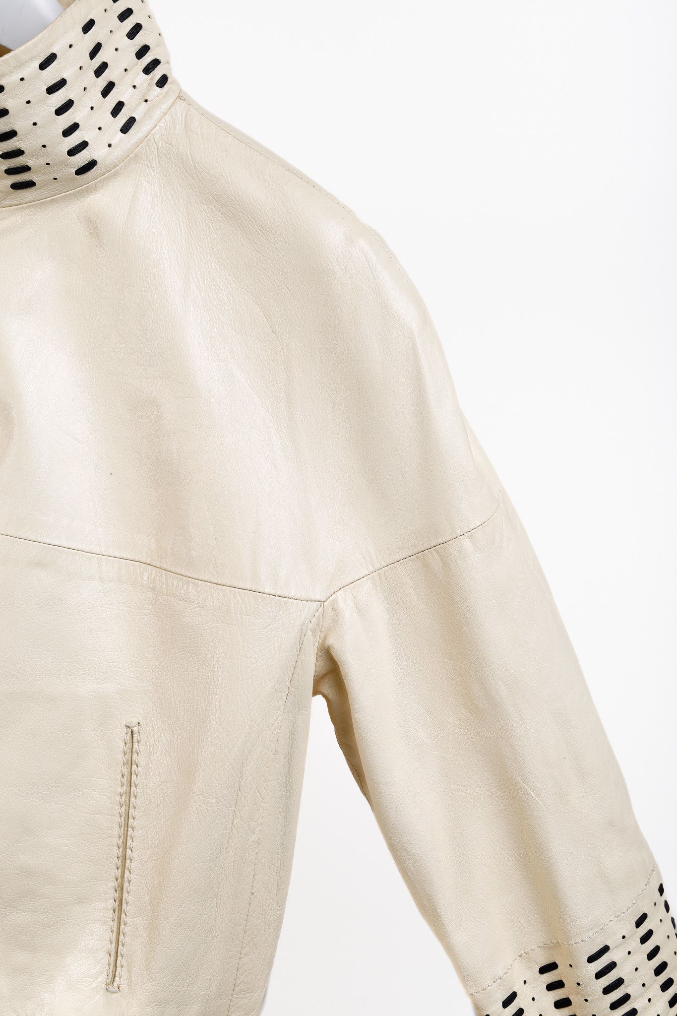 Sportmax Sportmax Embroidered Beige Leather Box Jacket Size L / US 10 / IT 46 - 6 Thumbnail