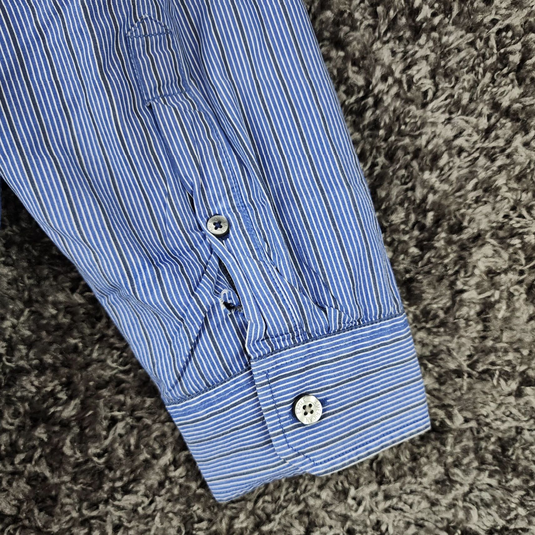 American Eagle Outfitters American Eagle Blue Striped Button Up Long Sleeve Slim Size XL Mens Size US XL / EU 56 / 4 - 6 Thumbnail